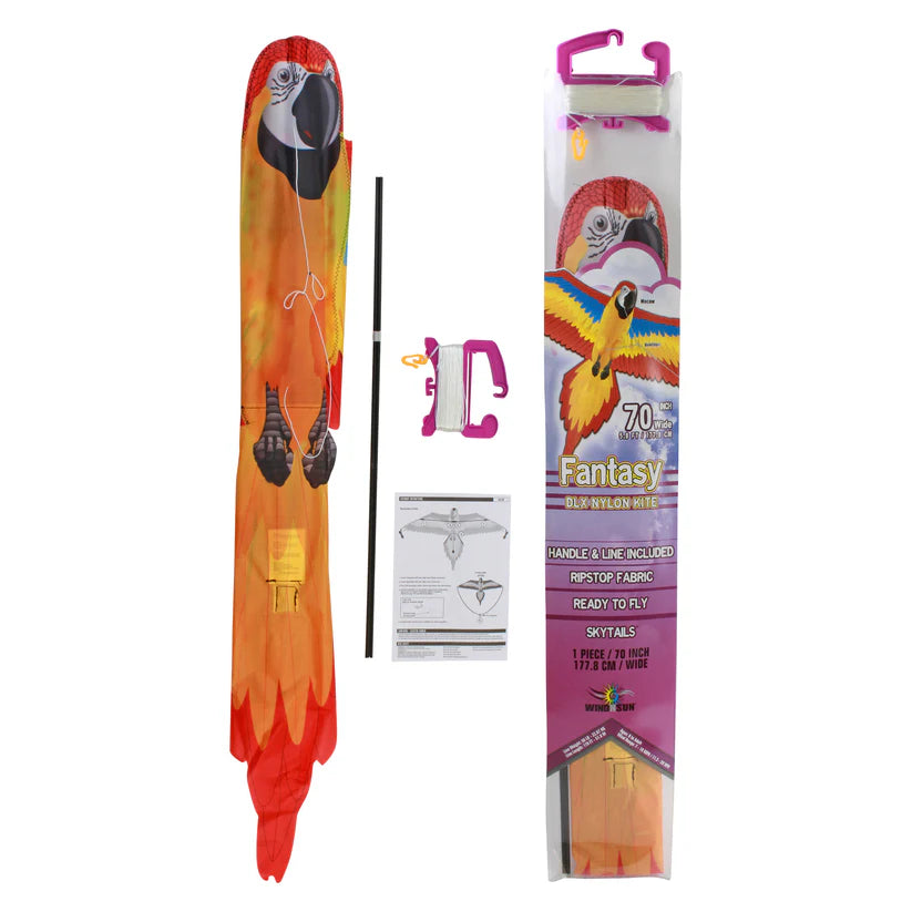 Vibrant Red 2D Macaw Kite - Large Colorful Parrot Kite for Outdoor Fun, Beach Flying, Park Activities & Family Bonding