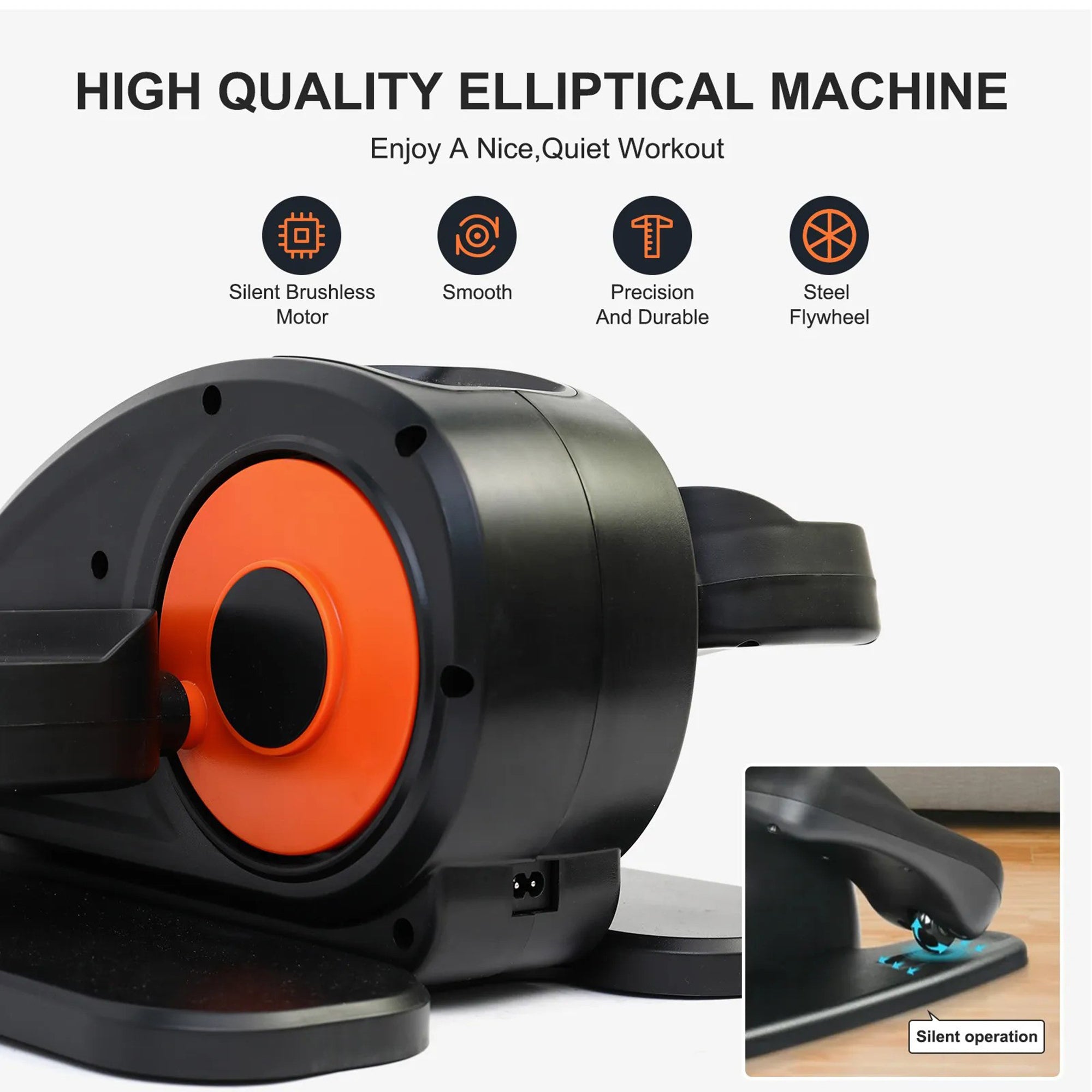 Evertone B Motion Elite Under Desk Elliptical Machine - Telescopic Handle with Built-in Wheels & Exercise Mat - Compact Leg Exerciser for Home & Office Workouts