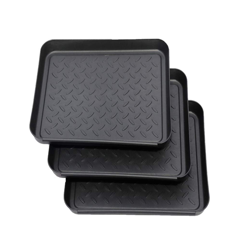 DOITOOL 3-Piece Plastic Shoe Drying Tray Set - Waterproof Boot Mat, Entryway Organizer, Flower Pot Saucer & Pet Water Mat - Multi-Functional Black Trays for Indoor/Outdoor Use - Perfect for Mudrooms, Gardens & Pet Areas
