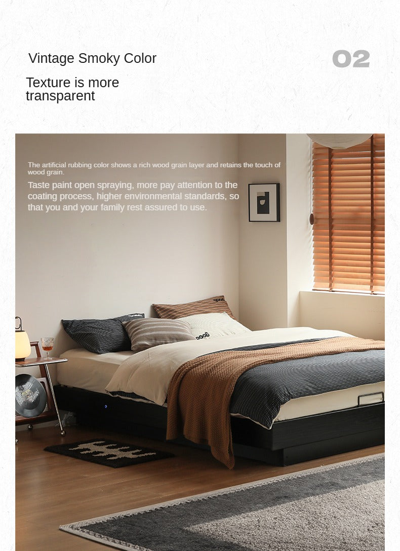 Solid Oak Wood Floating Box Platform Bed Frame - No Headboard Modern Minimalist Design for Bedroom, Guest Room, or Studio Apartment