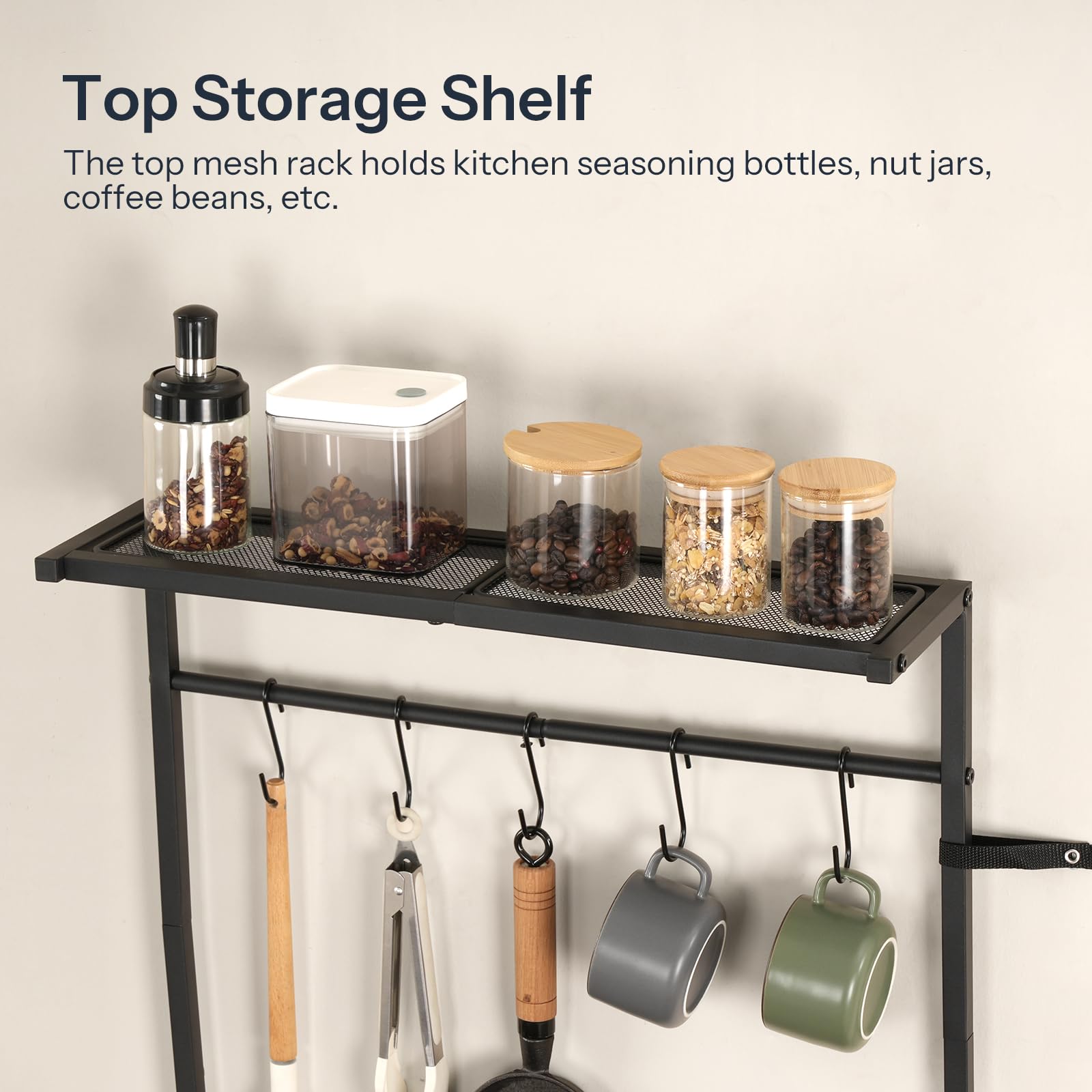 HOOBRO 4-Tier Kitchen Bakers Rack with Power Outlet & Storage Shelf - Microwave Stand, Coffee Bar Table with 9 S-Hooks - Rustic Brown & Black BF58UHB01 - Perfect for Small Kitchens, Pantry Organization & Coffee Station Setup