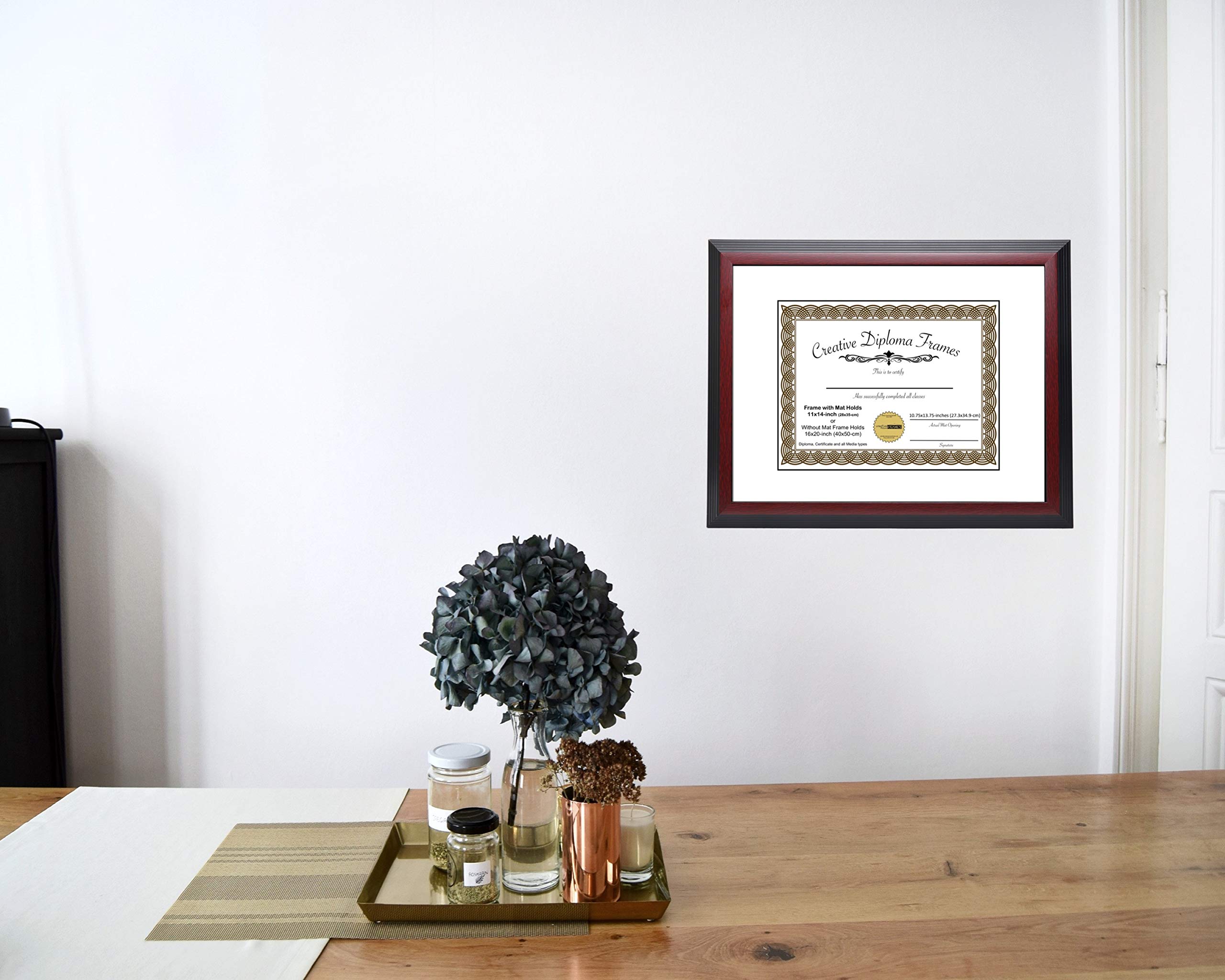 13x17 Mahogany Finish Diploma Picture Frame with White Mat - Glass Front & Wall Hanger - Perfect for Graduation Certificates, Diplomas, and Artwork Display