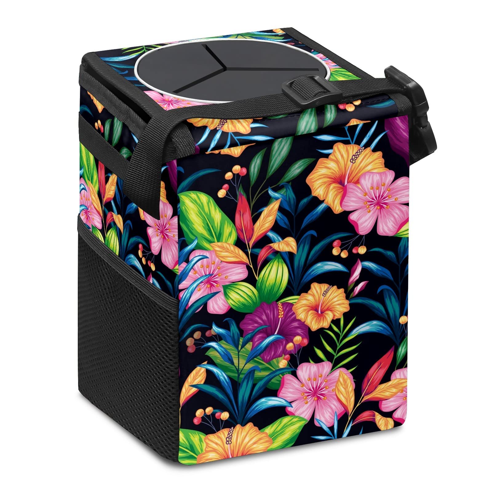 Waterproof Car Trash Can with Lid & Storage Pockets - No Installation Required, Spacious Interior Organizer for Cars, SUVs & Vehicles (Floral Design) - Perfect for Road Trips, Commuting & Keeping Your Car Clean