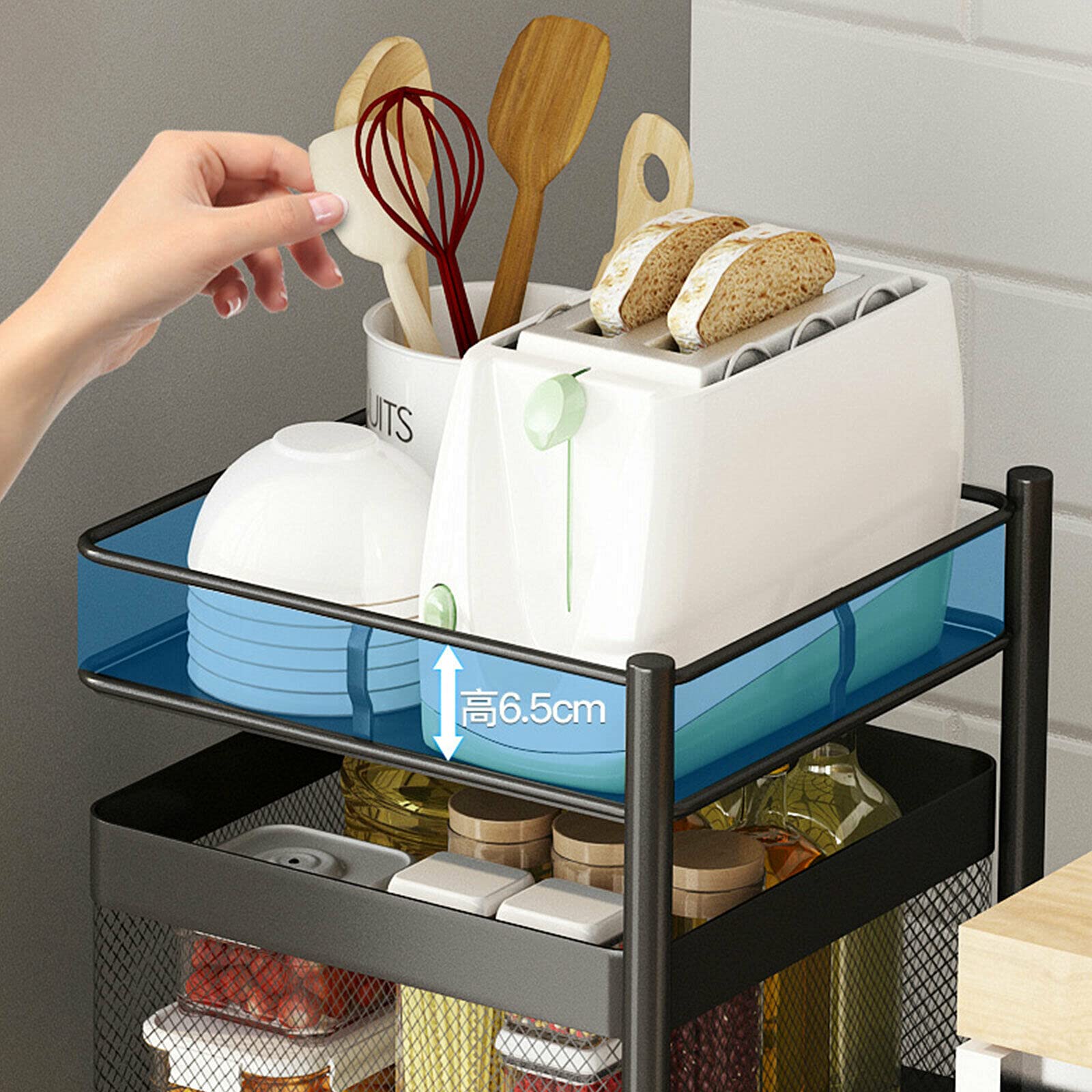 TFCFL DENESTUS 4-Tier Square Kitchen Shelf - Rotating Storage Rack for Vegetables, Spices & Pantry Items - Space-Saving Floor Standing Organizer for Kitchen, Living Room & Bathroom - Durable Multi-Layer Household Storage Solution for Small Spaces