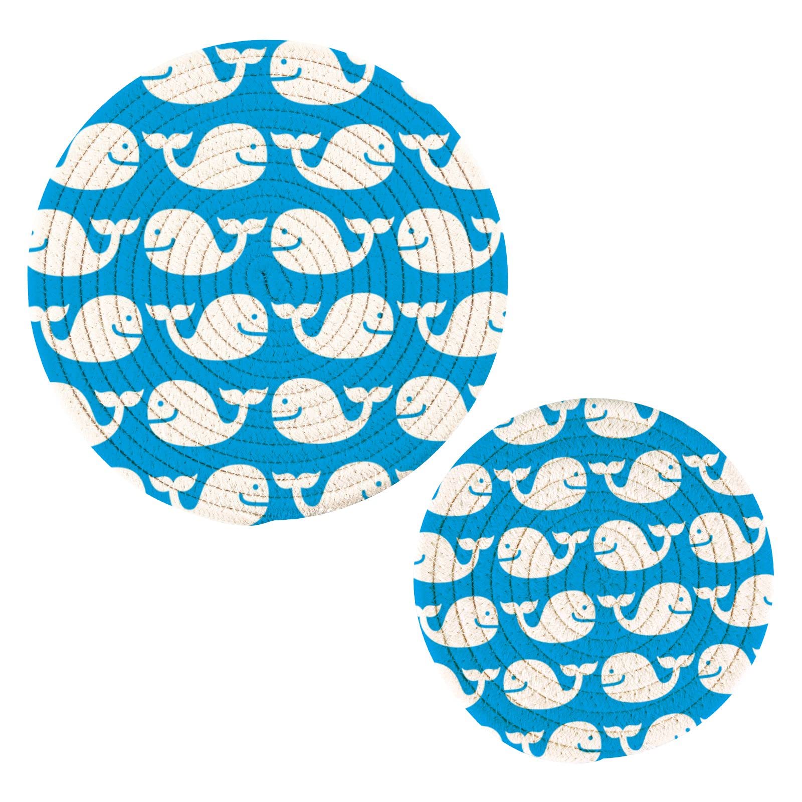 Blue Whale Sea Pot Holders & Trivets Set - 2PCS Heat Resistant Kitchen Potholders, Thread Weave Hot Pads for Cooking, Baking, Hot Dishes, Pans & Teapots - Perfect for Kitchen Decor & Protection