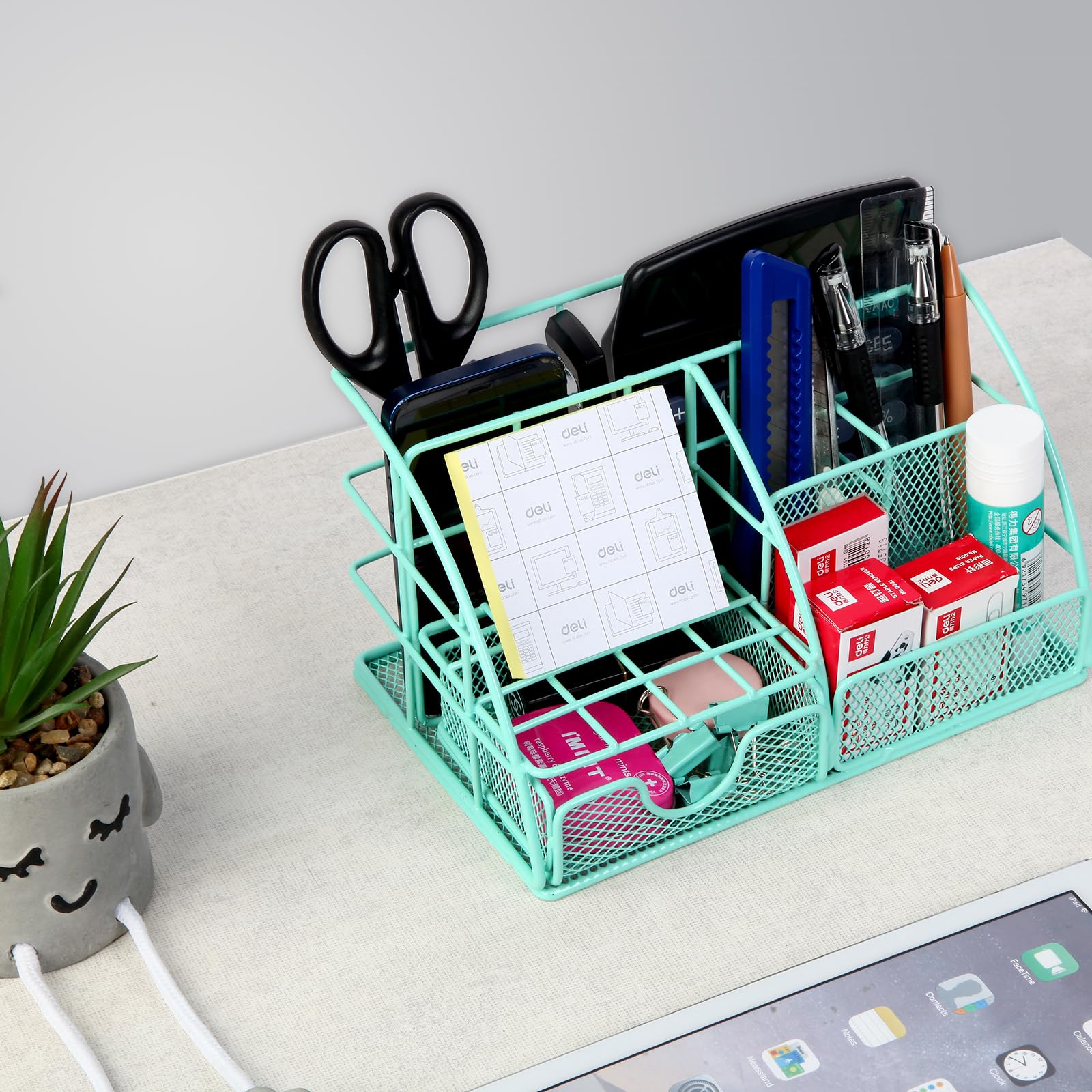 JUOPIEA Metal Mesh Desk Organizer with Pen Holder, 72 Clips Set & Phone Stand - Office Supplies Desktop Organizer with Drawer for Home, Office, School | Perfect for Workspace Organization & Study Accessories