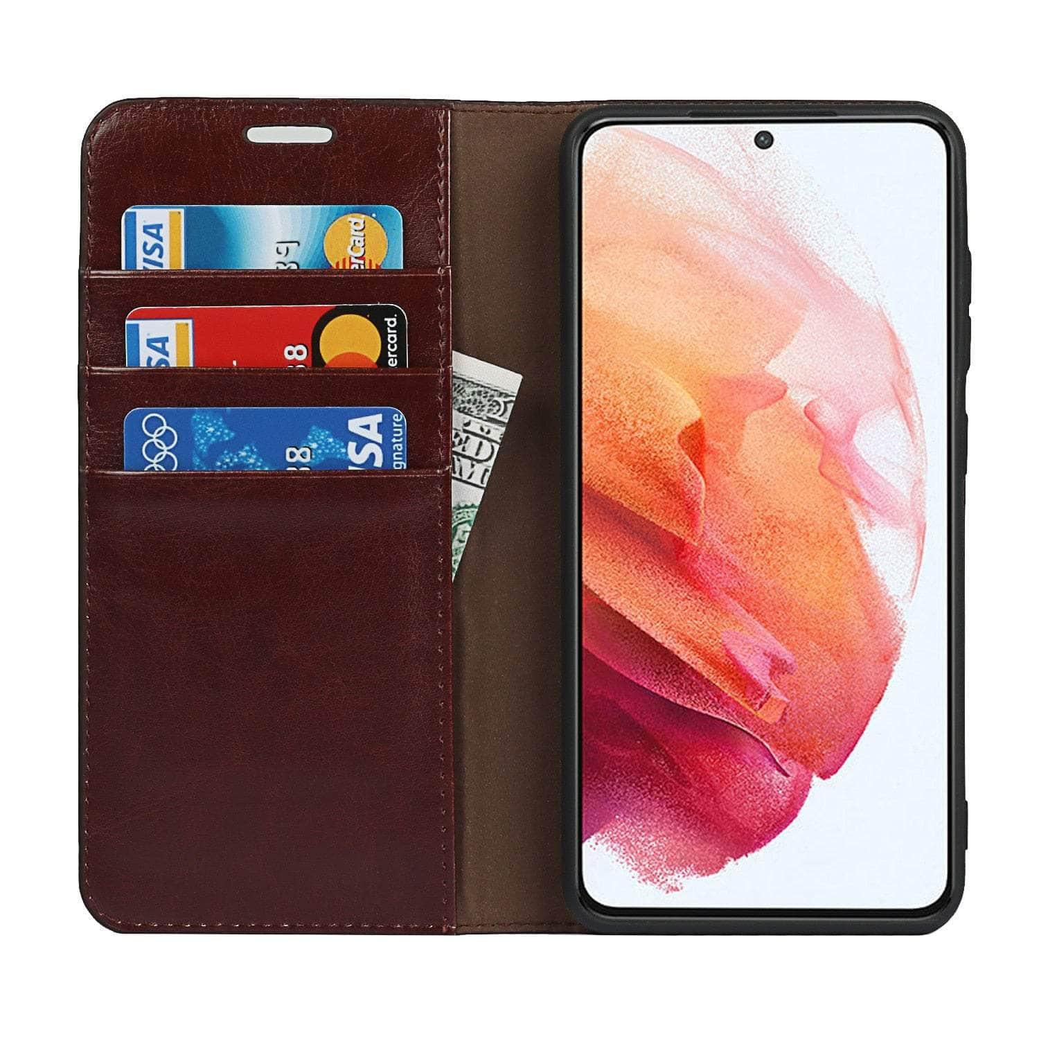 Genuine Leather Flip Cover for Samsung Galaxy S22 Ultra with Credit Card Holder - Slim Protective Case for Everyday Use & Business Travel
