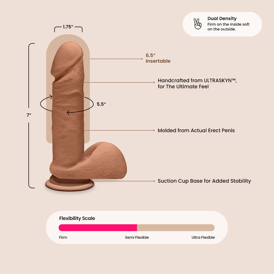 Ultra-Realistic Dual Density Dildo 7 Inch with Balls - The D™ Perfect D ULTRASKYN for Couples Play & Solo Pleasure | Lifelike Feel & Comfortable Use