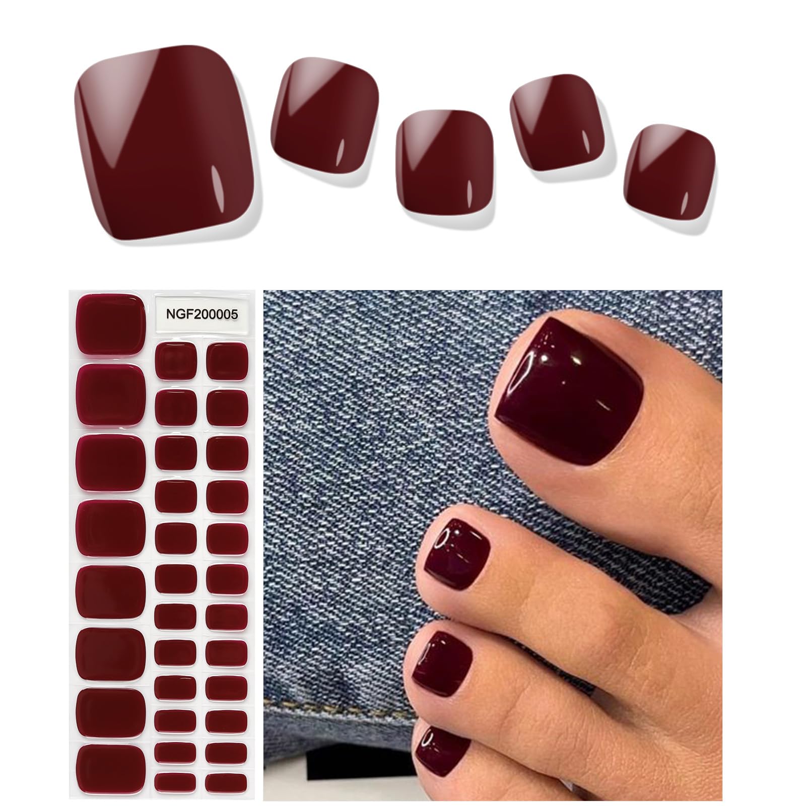 Kalolary Gel Toenail Wraps Strips - Long Lasting Brown Toenail Stickers for Pedicure, Salon Quality Nail Wraps with Nail File & Wood Stick (UV/LED Lamp Required) - Perfect for Home Manicures, Nail Art Designs & Salon Quality Results