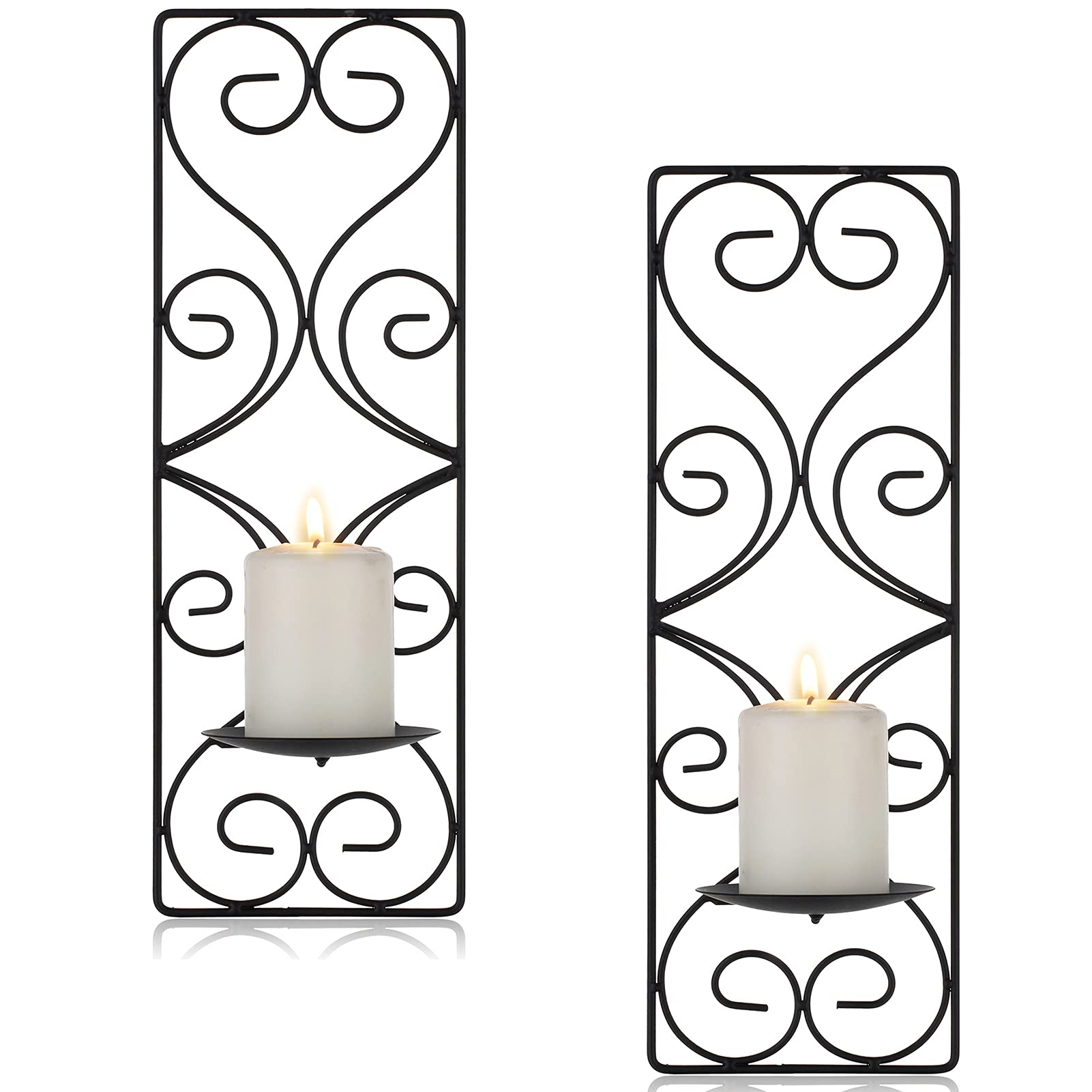 Rustic Black Metal Candle Sconces Set of 2 - Wall Mounted Pillar Candle Holders for Farmhouse, Living Room, Fireplace & Wedding Decor | Perfect for Cozy Home Ambiance, Romantic Dinners & Special Occasions