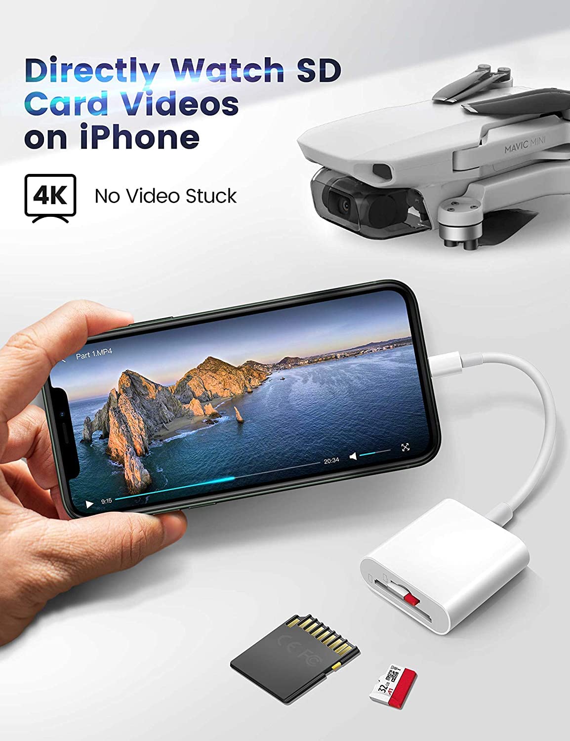 RTS Dual Slot SD/TF Card Reader for iPhone & iPad - Portable Memory Card Adapter for Cameras, Trail Cameras & Devices - No App Required - Perfect for Travel, Photography & File Transfer