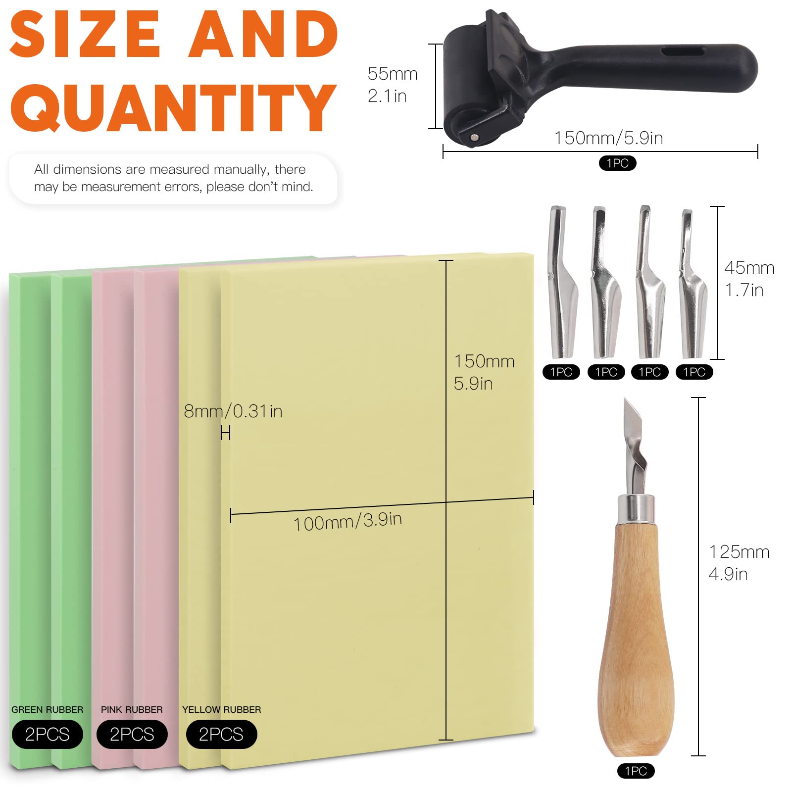 13-Piece Rubber Stamp Making Kit with Stamp Block, Brayer Roller, Carving Tools - Complete Block Printing Starter Set for DIY Crafts, Scrapbooking & Art Projects
