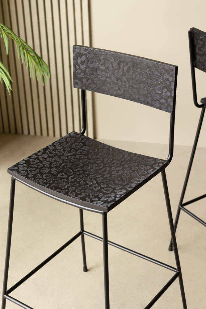 Black Leopard Print Bar Stool - Modern Love-Themed Bar Chair for Kitchen, Dining, or Home Decor - Perfect for Romantic Date Nights & Stylish Home Bars