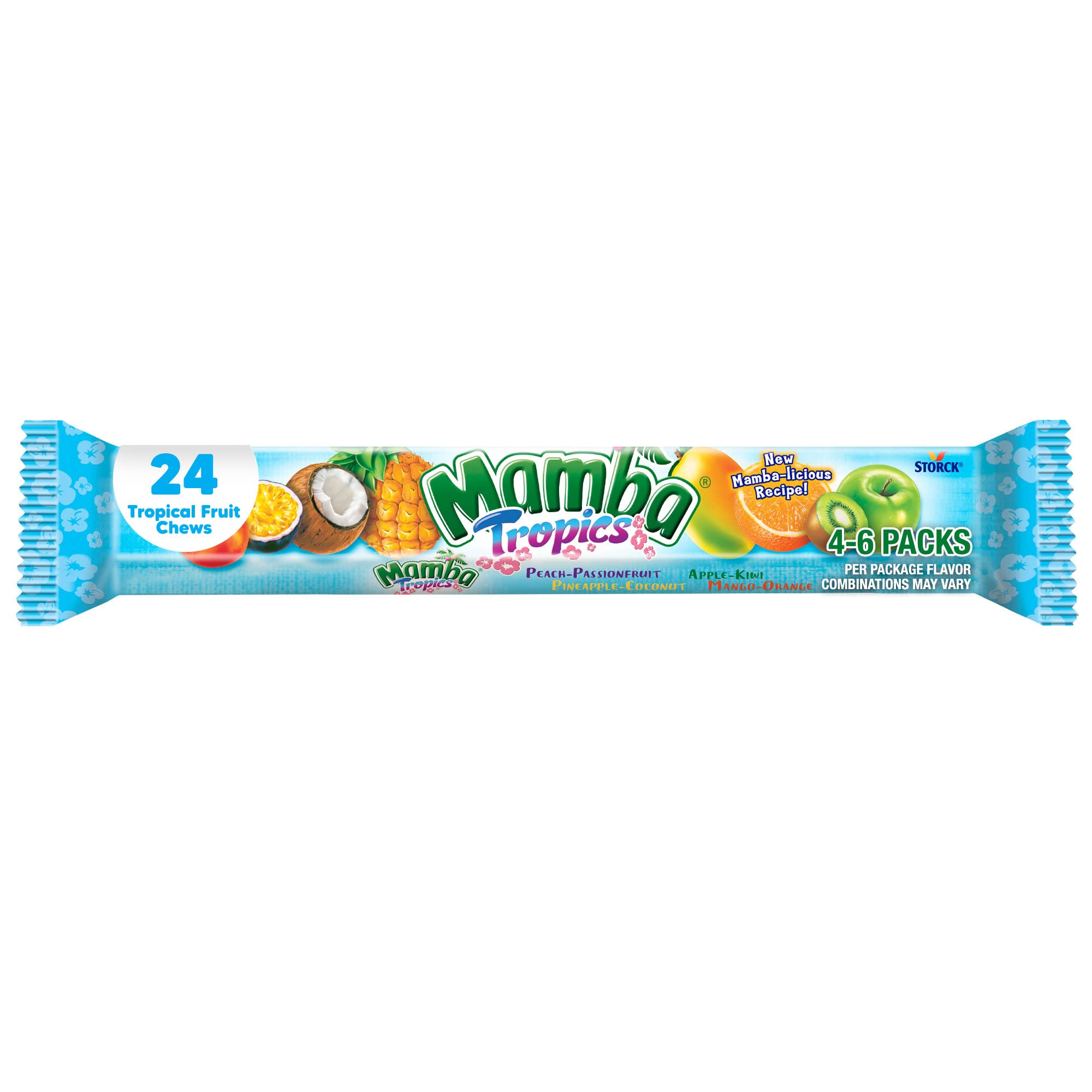 Mamba Tropics Fruit Chews Candy - 24 Count Pack (24 Individual Packs) | Assorted Fruit Flavored Soft Candy | Perfect for Parties, Snacking & Lunchboxes