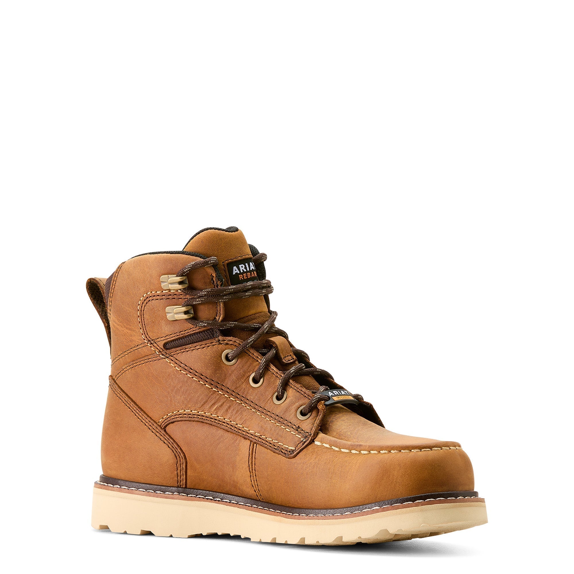Women's Waterproof Rebar Wedge Moc Toe Work Boots - Brown Leather Safety Shoes for Construction, Outdoor & Industrial Work