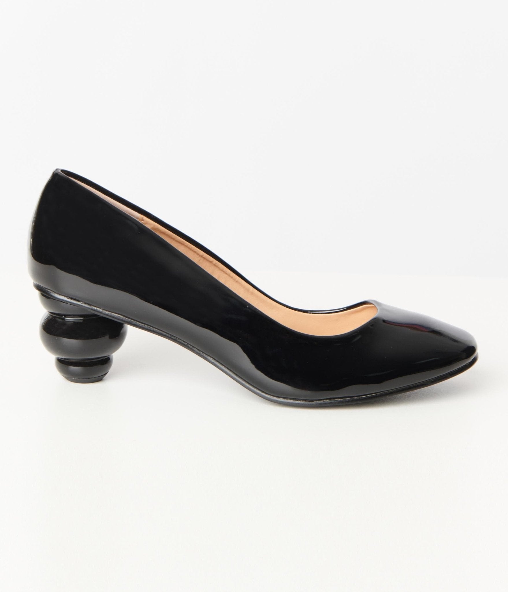 Vintage Black Patent Leatherette Ball Heel Pumps - Classic Women's Dress Shoes for Office, Party & Special Occasions