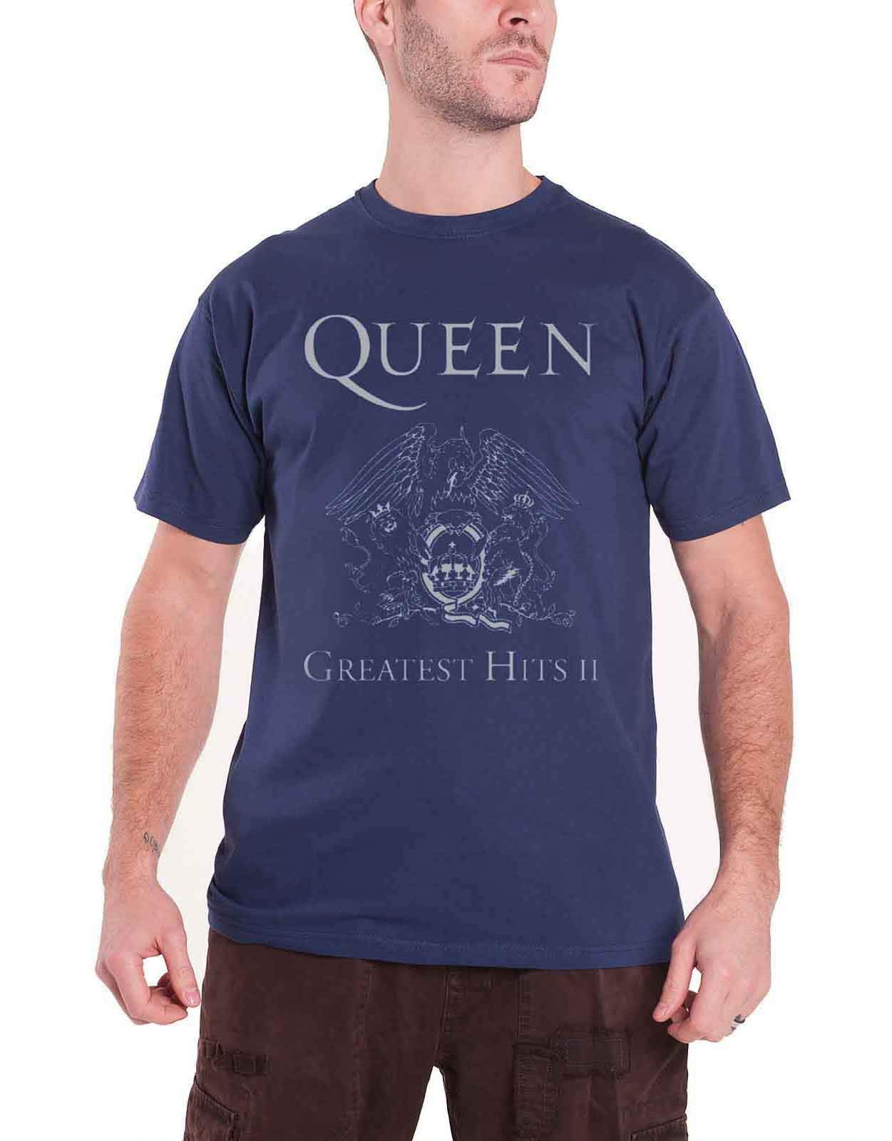 Queen Greatest Hits II Official Men's Blue T-Shirt - Size XL - Vintage Band Tee for Concerts & Casual Wear