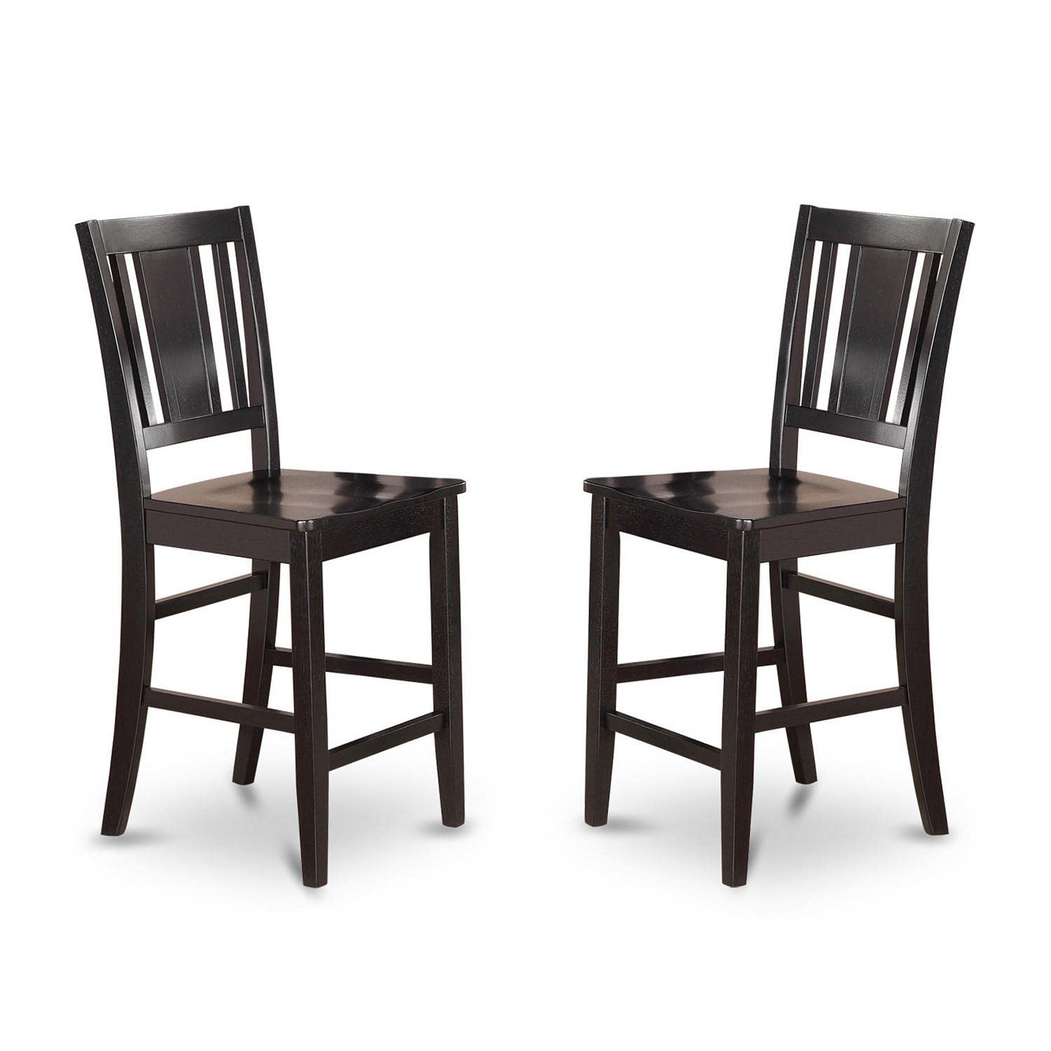 East West Furniture Buckland Counter Height Barstools - Set of 2 Solid Wood Bar Stools with Slat Back & Comfortable Seat - Black - Perfect for Kitchen Island, Breakfast Bar & Pub Table