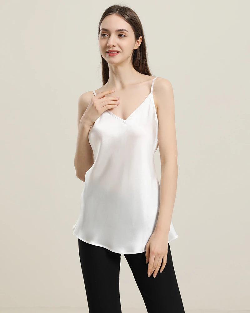 19Momme V-Neck Silk Camisole for Women - Luxury Soft Sleepwear & Loungewear - Perfect for Nightwear, Bridal Shower & Relaxing at Home