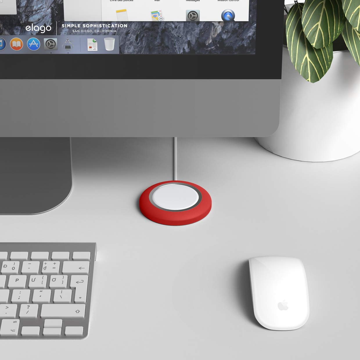 elago Magnetic Charging Pad for iPhone 16/15/14/13/12 & AirPods Pro/3/4 - Secure Anti-Slip MagSafe-Compatible Wireless Charger Stand (Red) - Perfect for Home, Office & Car Use [Magsafe Charger Not Included]