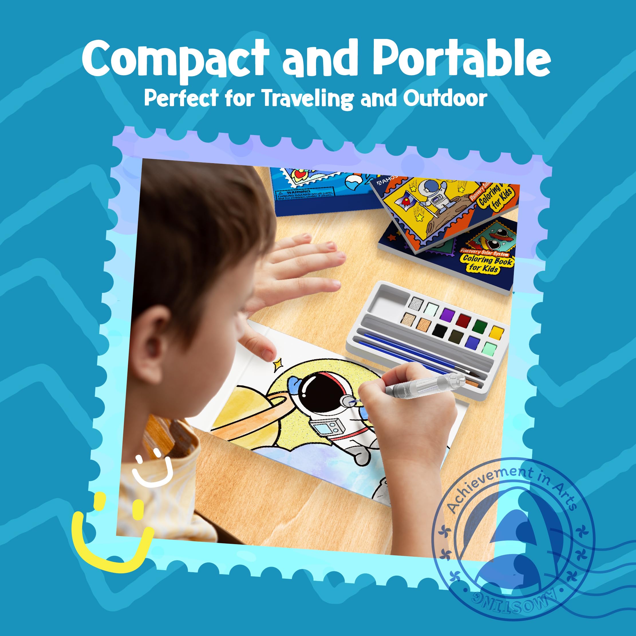 3PCS Water Coloring Books for Kids - Astronaut Theme, 32 Pages Total with 3 Paint Brushes | Arts & Crafts Activity for Ages 4-12 | Perfect for Birthday Gifts, Travel Entertainment & Creative Learning
