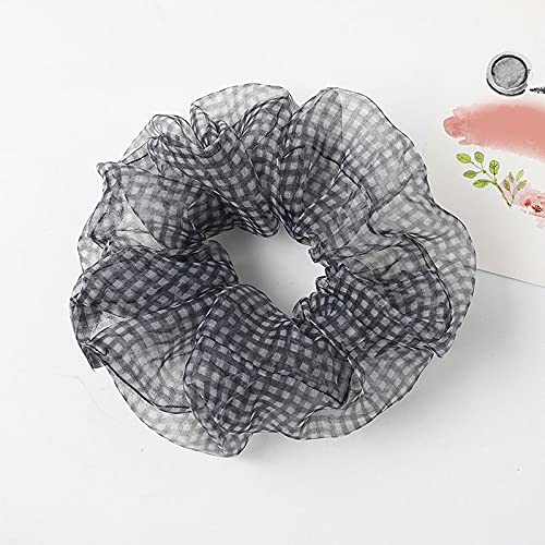 6 Pack Fashion Organza Soft Elastic Hair Bands - Sweet Plaid Scrunchie Hair Ties for Women & Girls, Ponytail Holders with Grid Pattern (Multiple Designs Available) - Perfect for School, Work, Parties and Everyday Styling