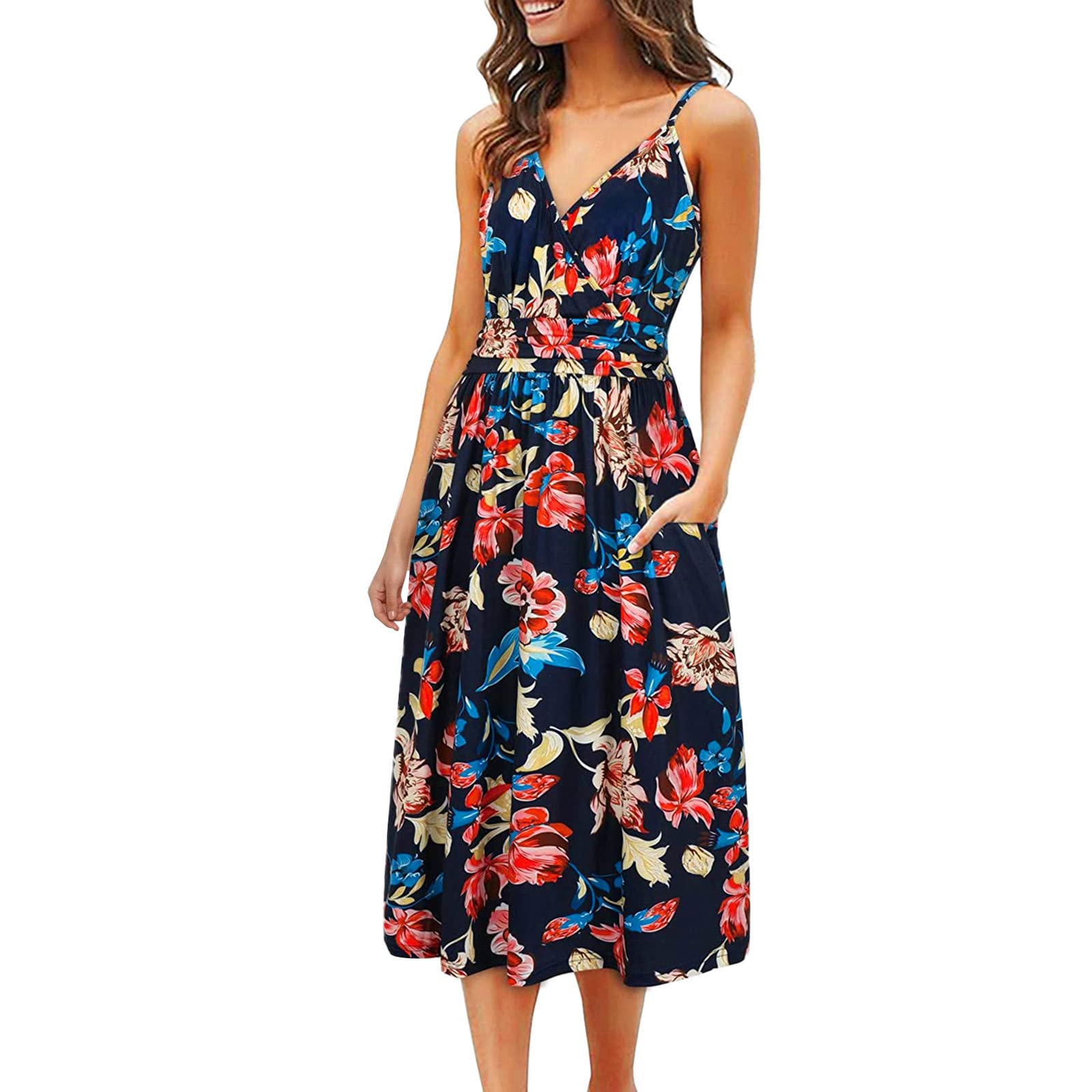 Women's Summer Dresses - Slim Fit Sleeveless Scoop Neck A-Line Flare Sundress | Size S | Perfect for Beach Vacation, Outdoor Parties & Casual Wear