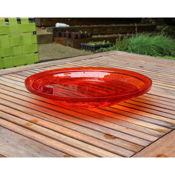 Red Crackle Glass Birdbath Bowl - Durable Outdoor Garden Decor for Birds - Perfect for Backyard, Patio & Wildlife Habitat