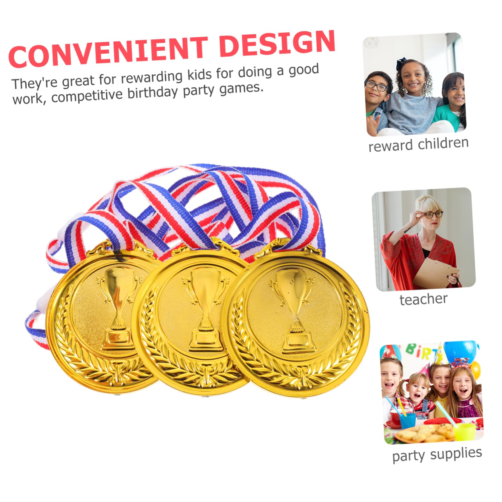 TOGEVAL 6 Pack Customizable Kids Sports Medals - Reusable Plastic Award Medals for Children's Games, Competitions & School Events - Perfect for Track Meets, Soccer Tournaments & Birthday Party Prizes
