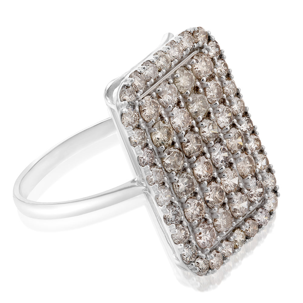 18ct White Gold 2 Carat Diamond Rectangle Cluster Ring for Women | Elegant Wedding, Engagement & Anniversary Jewelry Gift