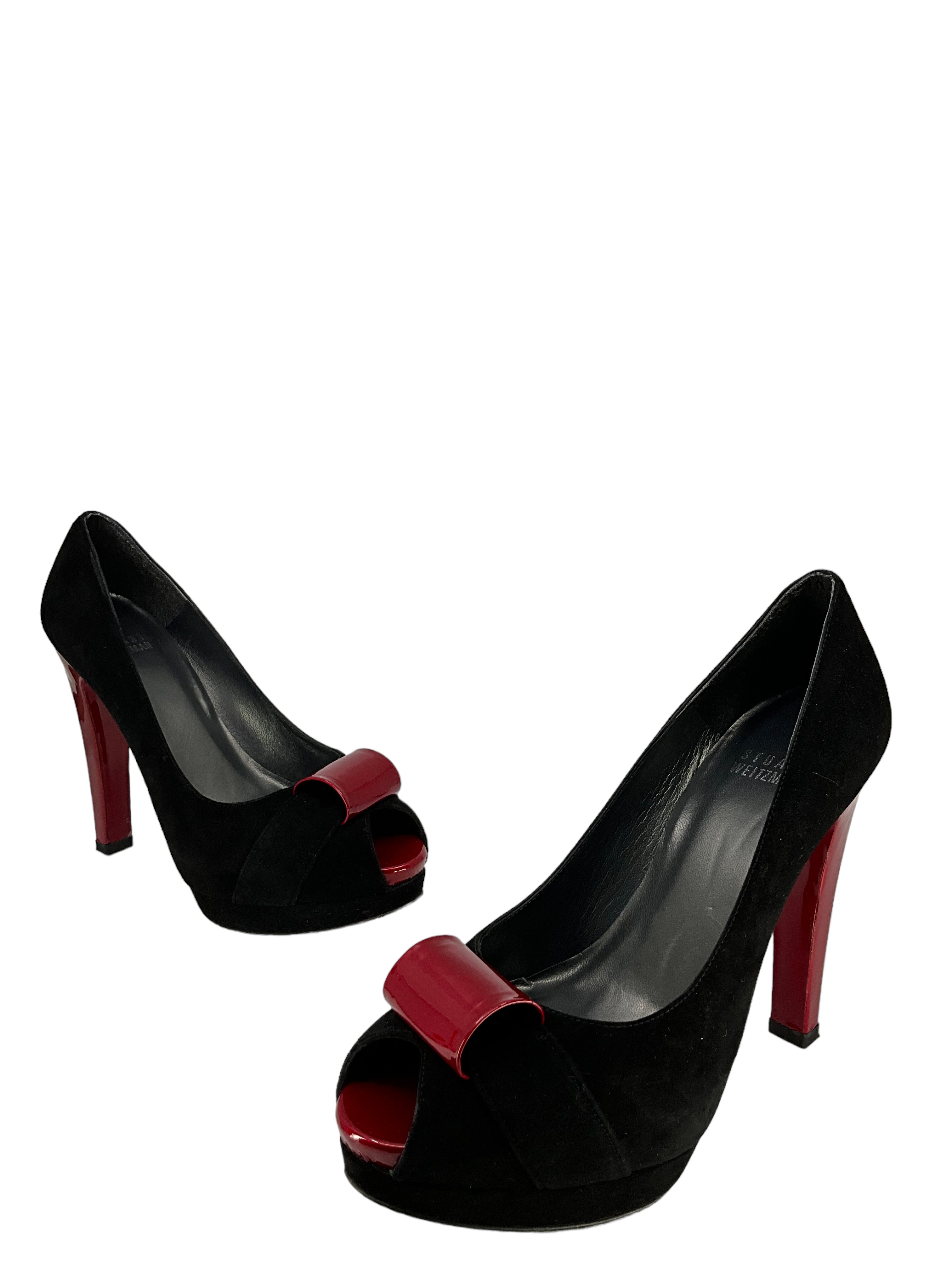 Stuart Weitzman Black Suede Platform Pumps Women's Size 6.5 - Elegant High Heels for Office, Party & Special Occasions