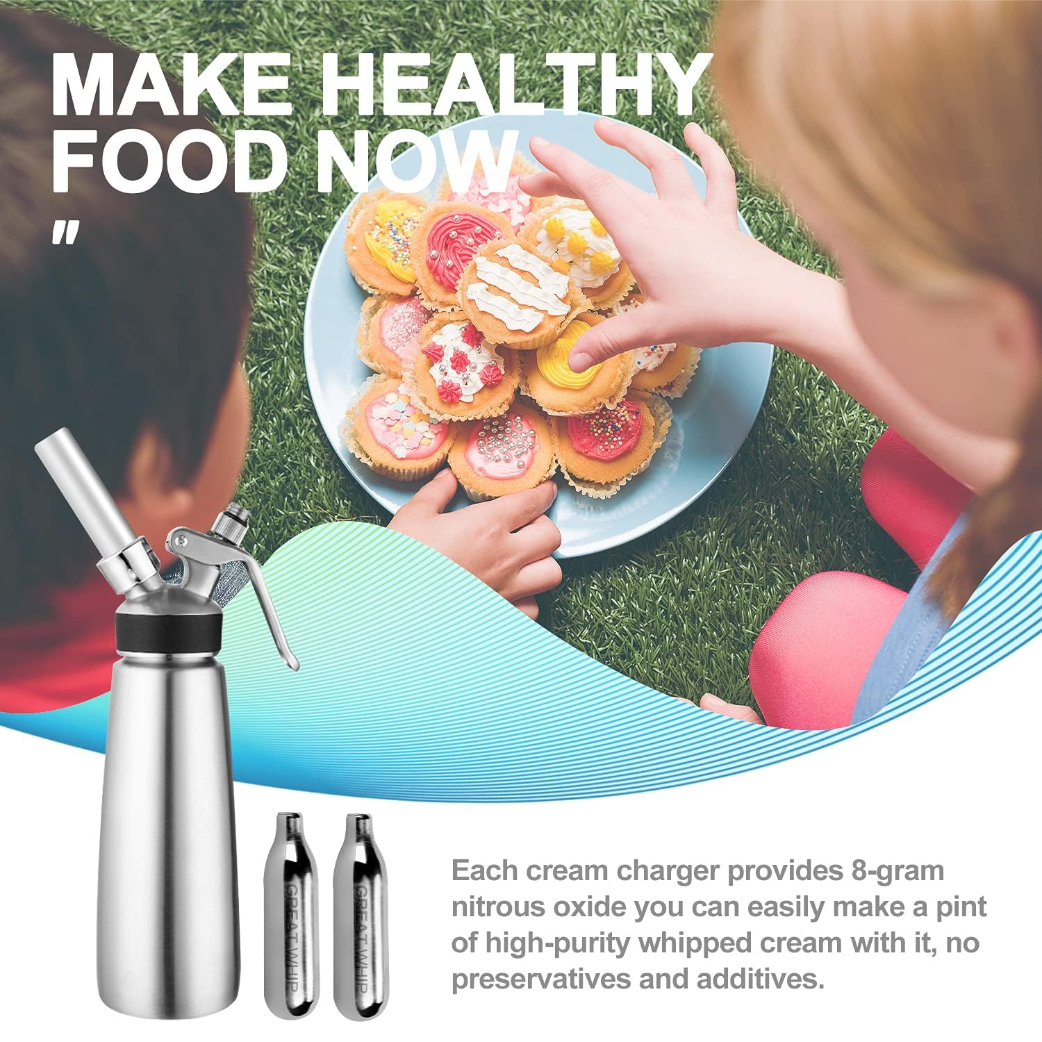 Premium GreatWhip N2O Cream Chargers 300 Count (8.2g) - Food Grade Nitrous Oxide Cartridges for Whipped Cream Dispensers - Perfect for Baking, Desserts & Coffee Shops