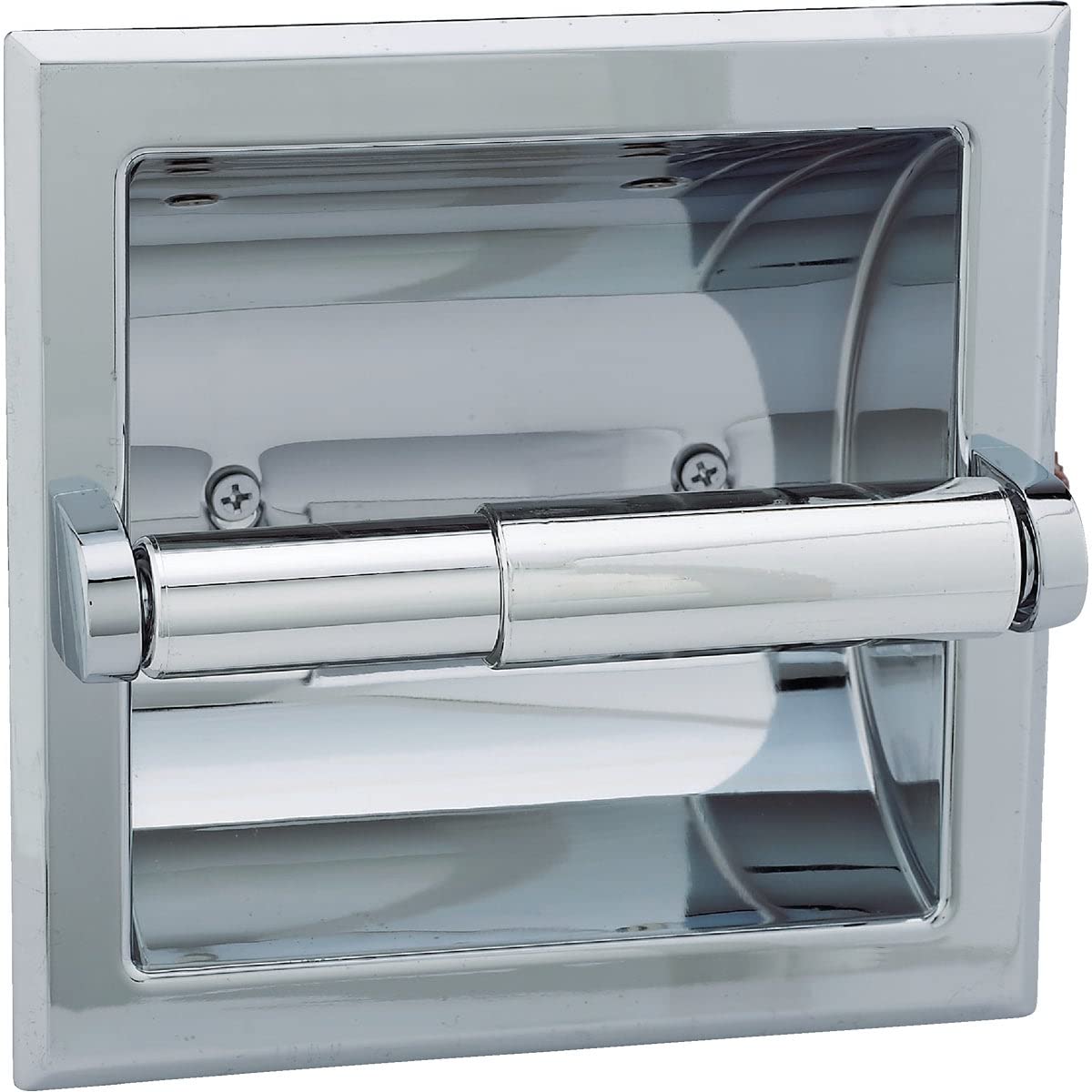 Home Impressions Vista Recessed Toilet Paper Holder - Chrome Bathroom Tissue Roll Storage - Space Saving Wall Mount for Modern Homes & Apartments