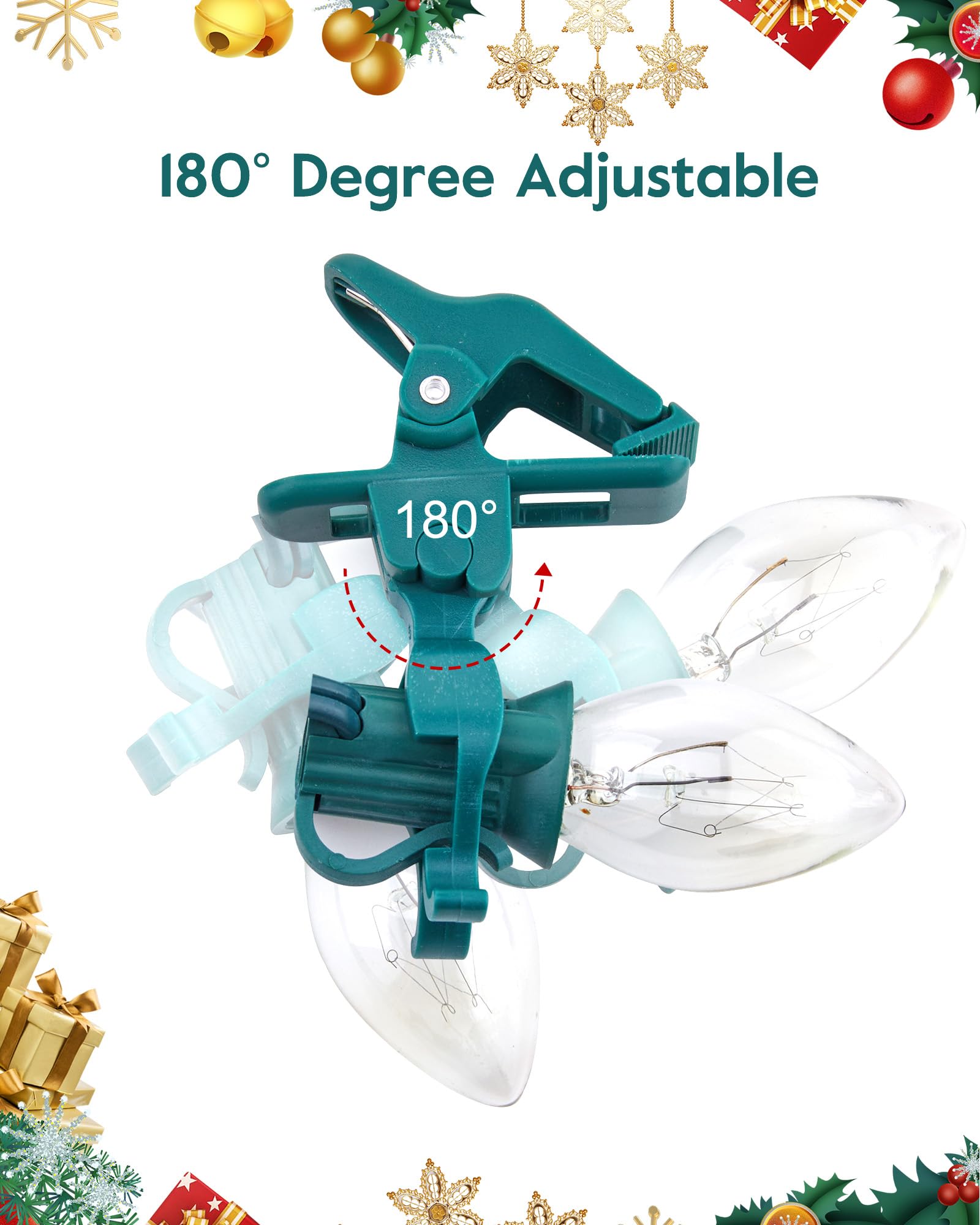 Universal Spring Clips for C7 C9 Christmas Lights - 50 Pack of Quick-Install Holiday Light Clips, Shatterproof Shingle & Gutter Hooks for E12 E17 Bulbs - Perfect for Metal Roofs, Fences, Railings & Gates - Ideal for Outdoor Holiday Decorations & Year-Round Lighting Displays