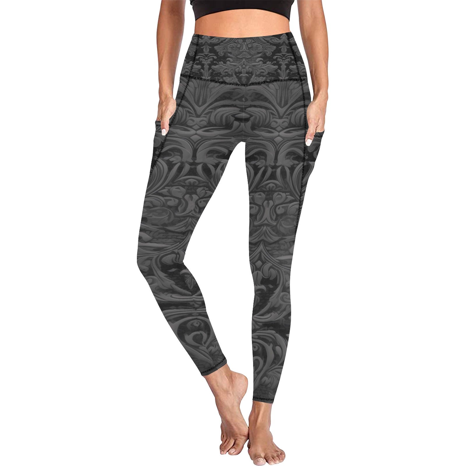 Gothic Black Leggings with Pockets - Stylish & Comfortable Women's Workout Pants for Yoga, Running & Casual Wear