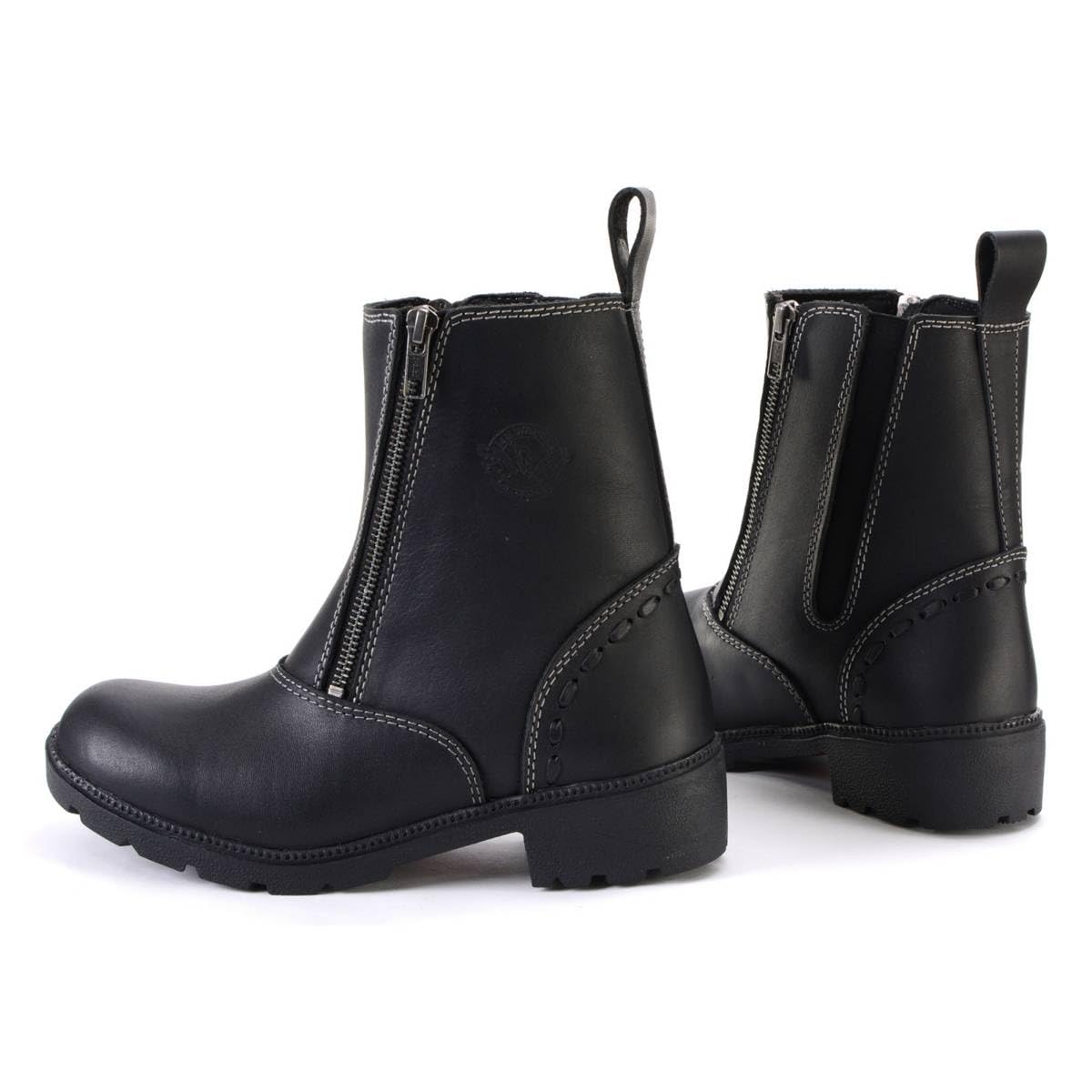 Milwaukee Leather MBL9327 Women's Black Leather Motorcycle Boots - Dual Zipper Closure, Comfortable & Durable Riding Footwear for Harley Davidson & Cruiser Bikes | Perfect for Long Rides & Motorcycle Events
