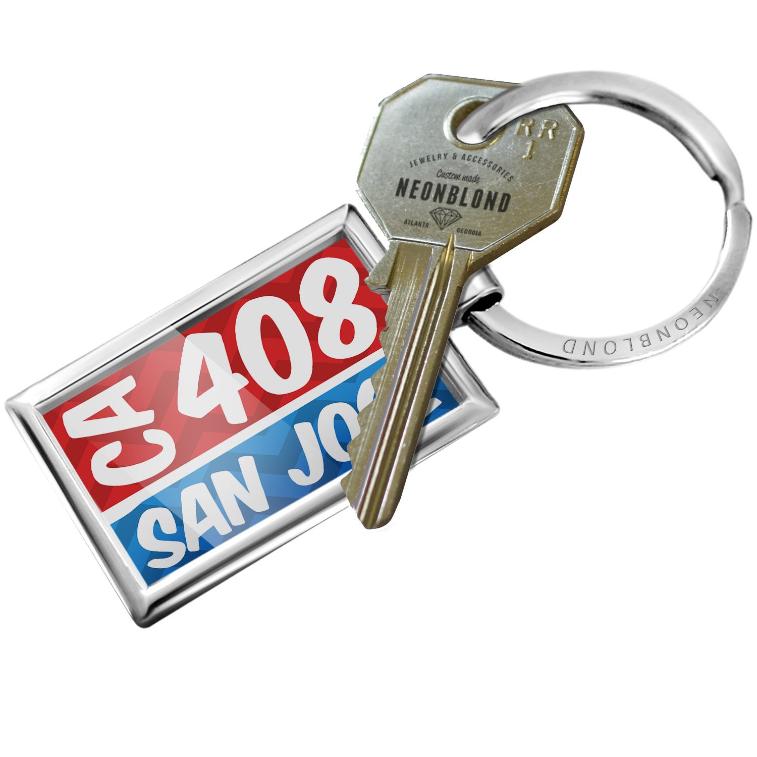 Custom Engraved Keychain with 408 San Jose CA Design - Red & Blue Colors - Perfect for Gifts, Souvenirs & Personal Accessories