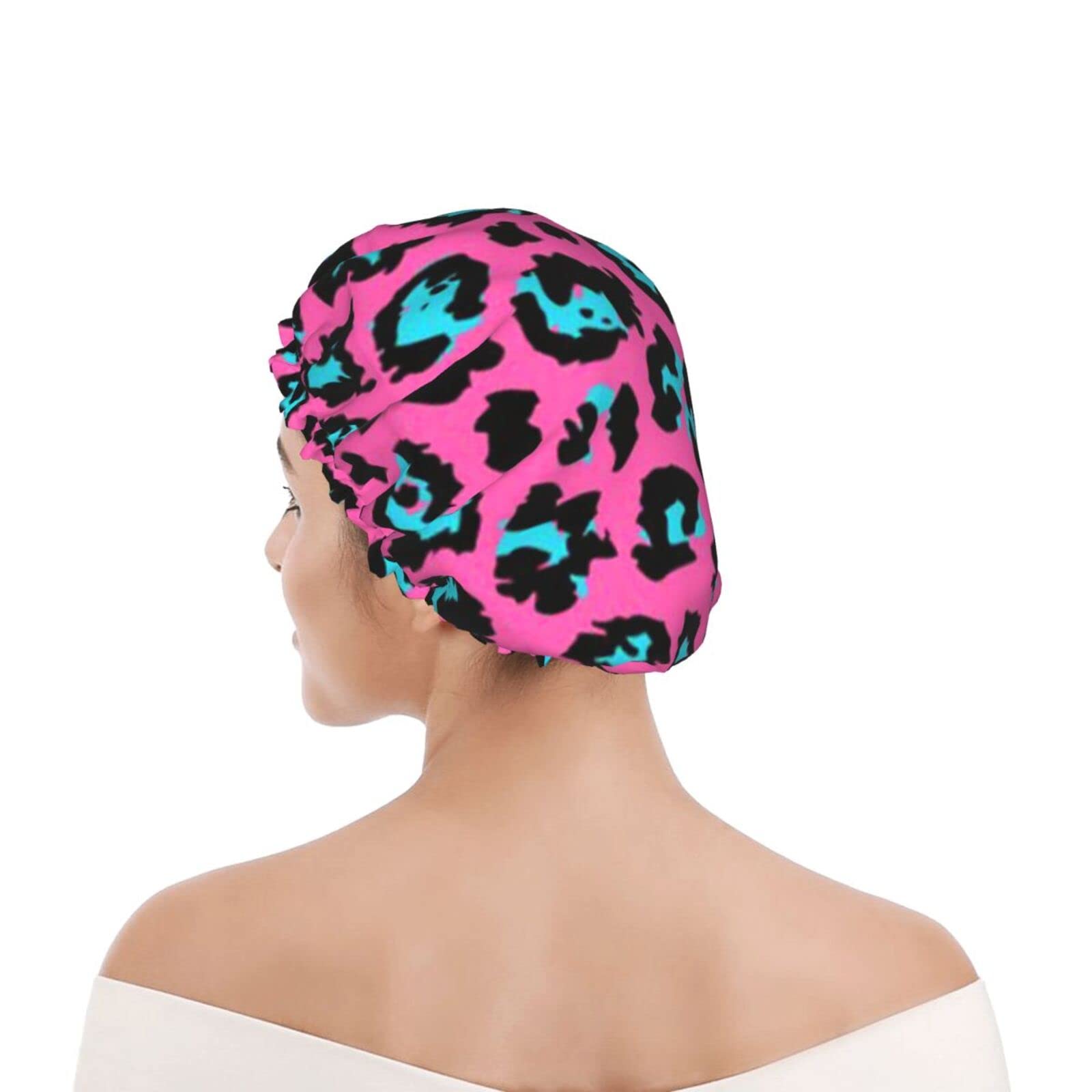 Waterproof Turquoise Leopard Print Shower Cap for Women - Reusable Bath Hair Cover for Shower, Swimming & Spa - Cute & Functional Bath Accessory