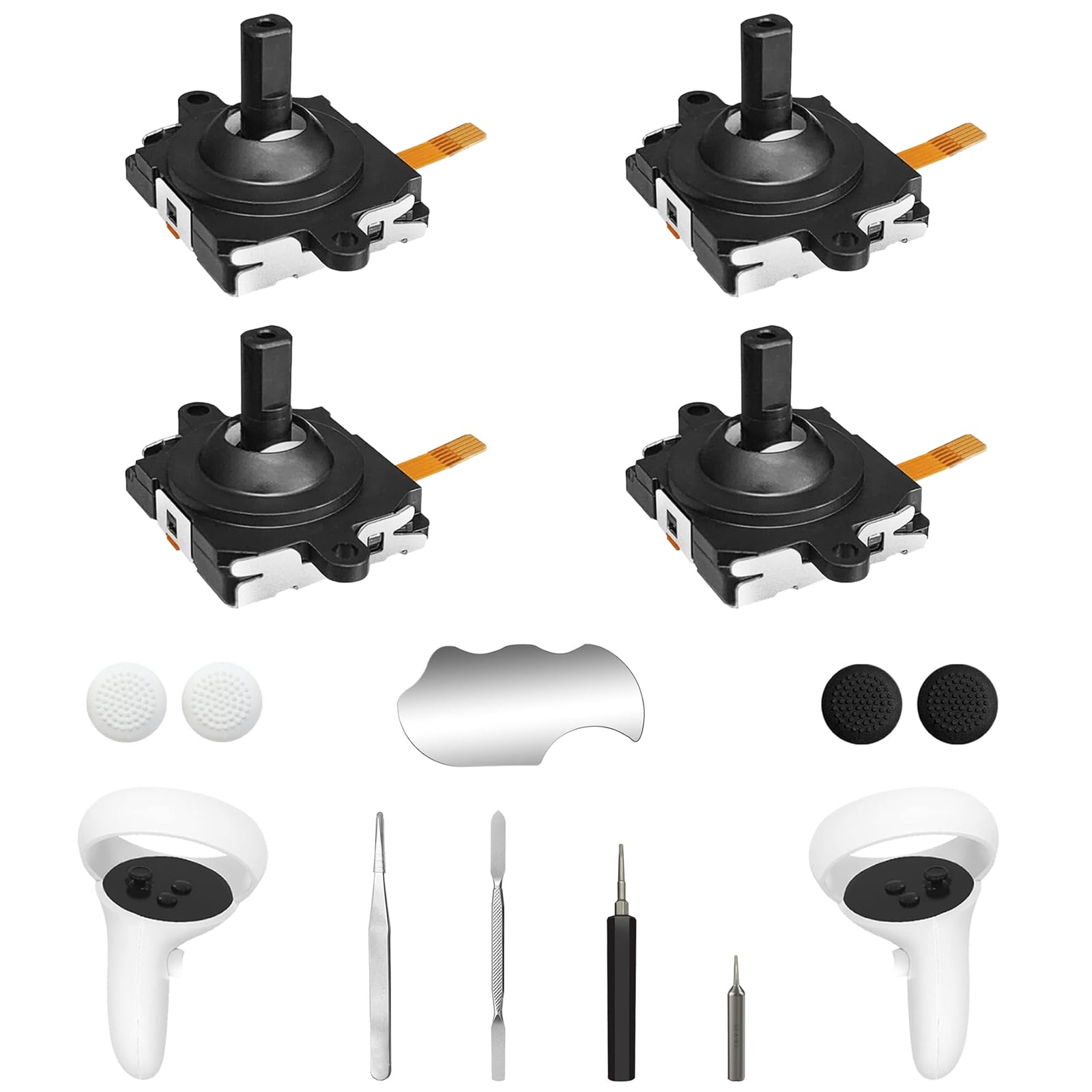 Oculus Quest 2 Controller Joystick Replacement Kit - 13-in-1 Repair Accessories for Meta Quest 2 (Black) | Fix Drift, Enhance Gaming Experience for VR Headsets