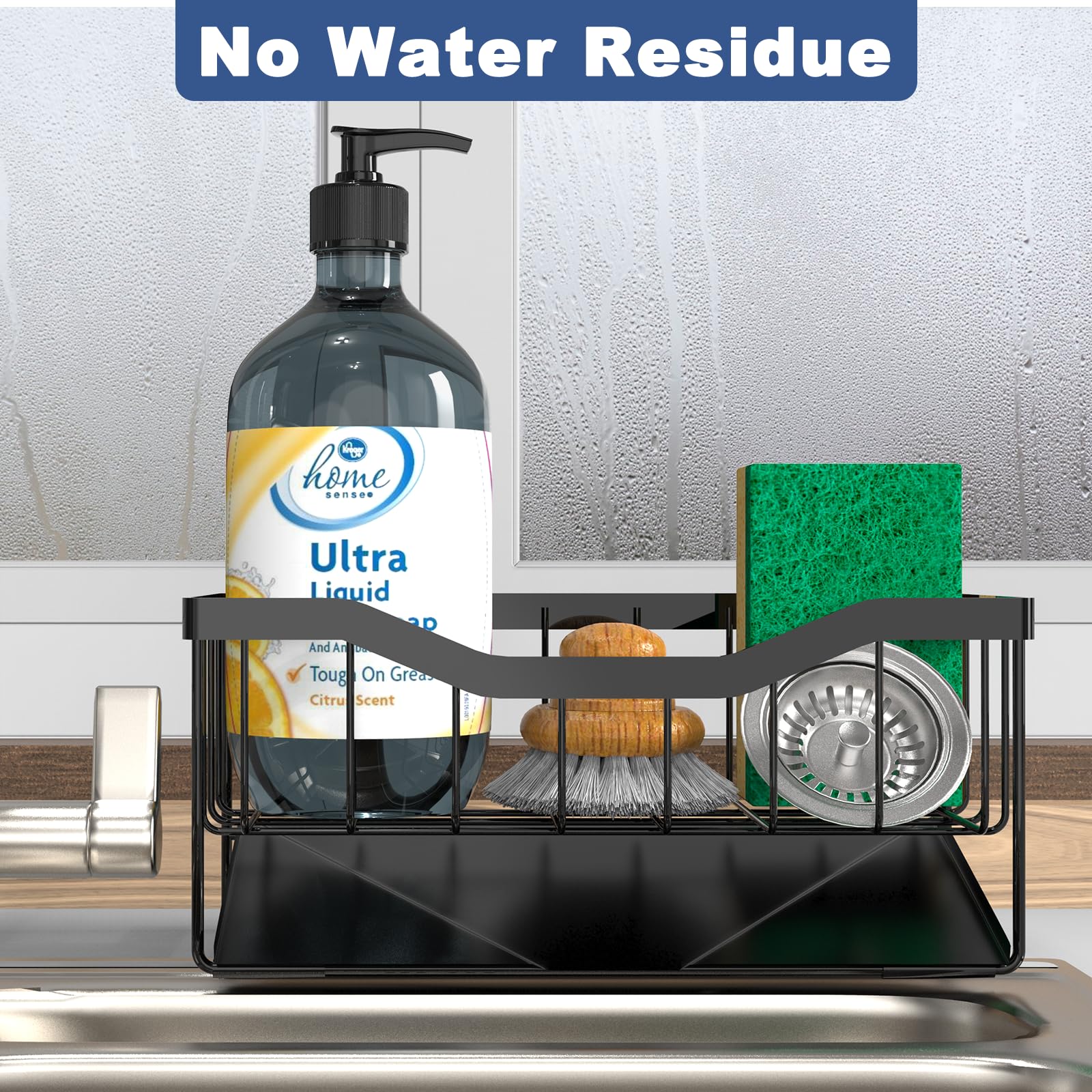 Self-Draining Sponge Holder for Kitchen Sink - Auto Drain Tray, Sink Caddy Organizer, Dish Soap Sponge Caddy for Counter - Perfect for Kitchen, Bathroom & Utility Sink Organization