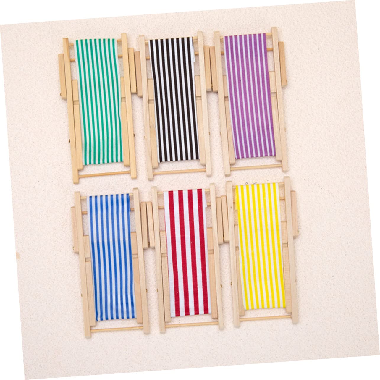 6-Piece Miniature Beach Chair Set - Dollhouse Sunbath Chairs, Fairy Garden Deck Chairs & Seaside Landscape Decor - Perfect for DIY Beach Layouts, Fairy Gardens, and Miniature Scenes - Foldable Wooden Furniture for Dolls and Miniatures