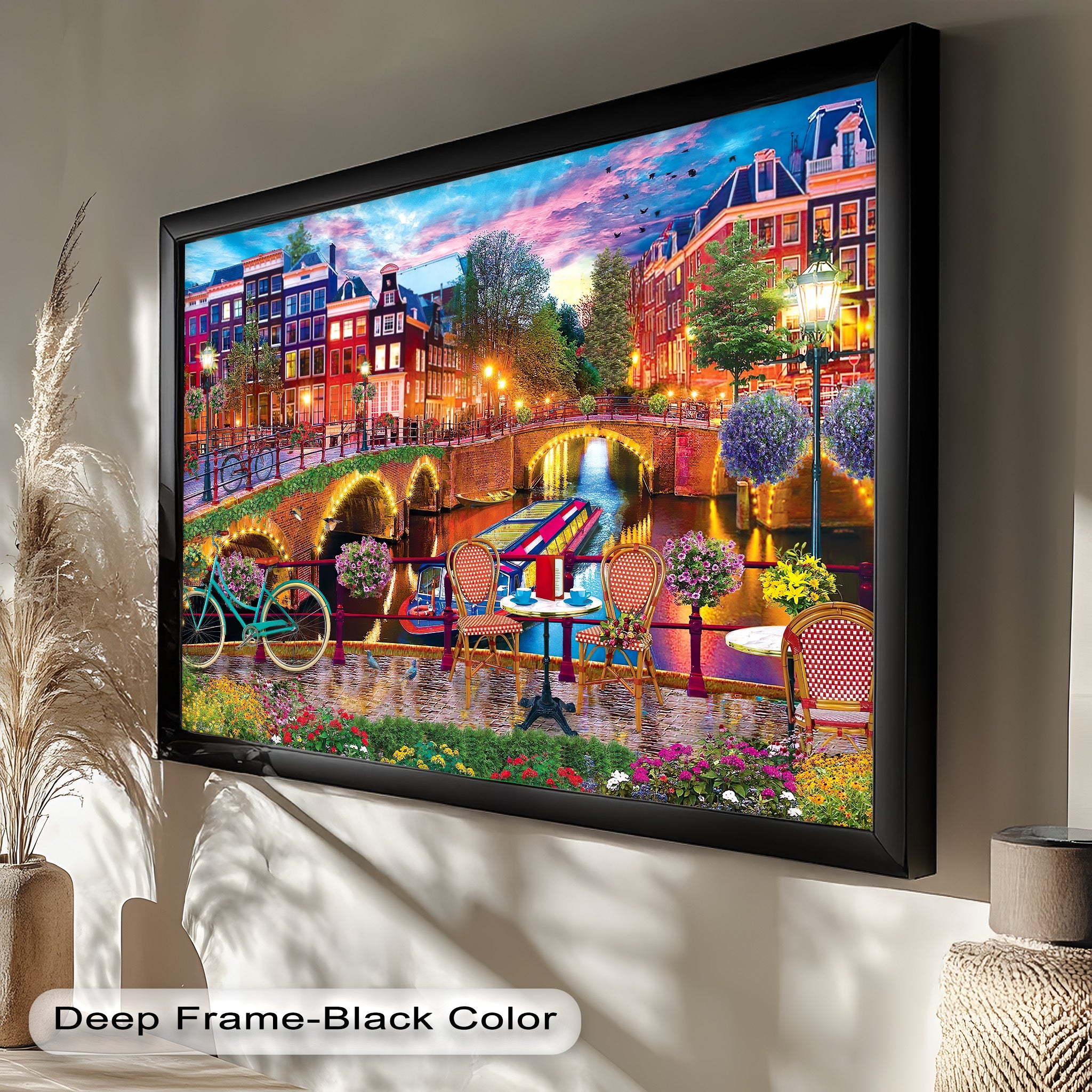 Stunning Amsterdam Sunset Oil Painting - Vibrant Cityscape Wall Art for Living Room & Office Decor