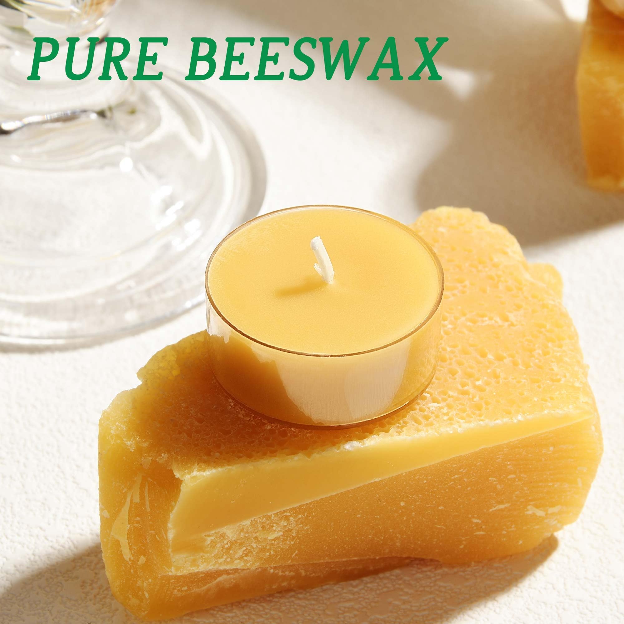 Natural Beeswax Tealight Candles - 12 Pack Long-Lasting (4 Hours Each) Eco-Friendly Tea Lights for Home Decor, Romantic Dinner, Spa Relaxation & Wedding Ambiance