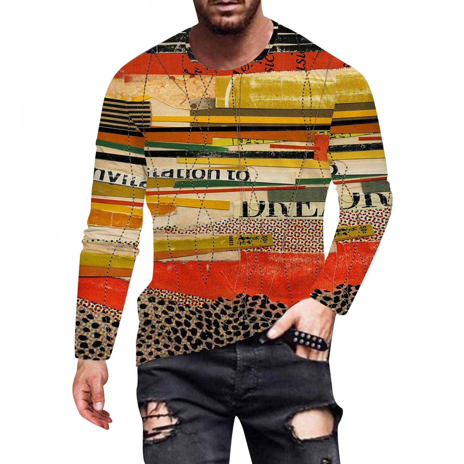 XXBR Men's Long Sleeve T-Shirt - 3D Jesus Cross Print Faith Design, Streetwear & Athletic Tee for Fall | Casual Wear, Workout & Church Outfits