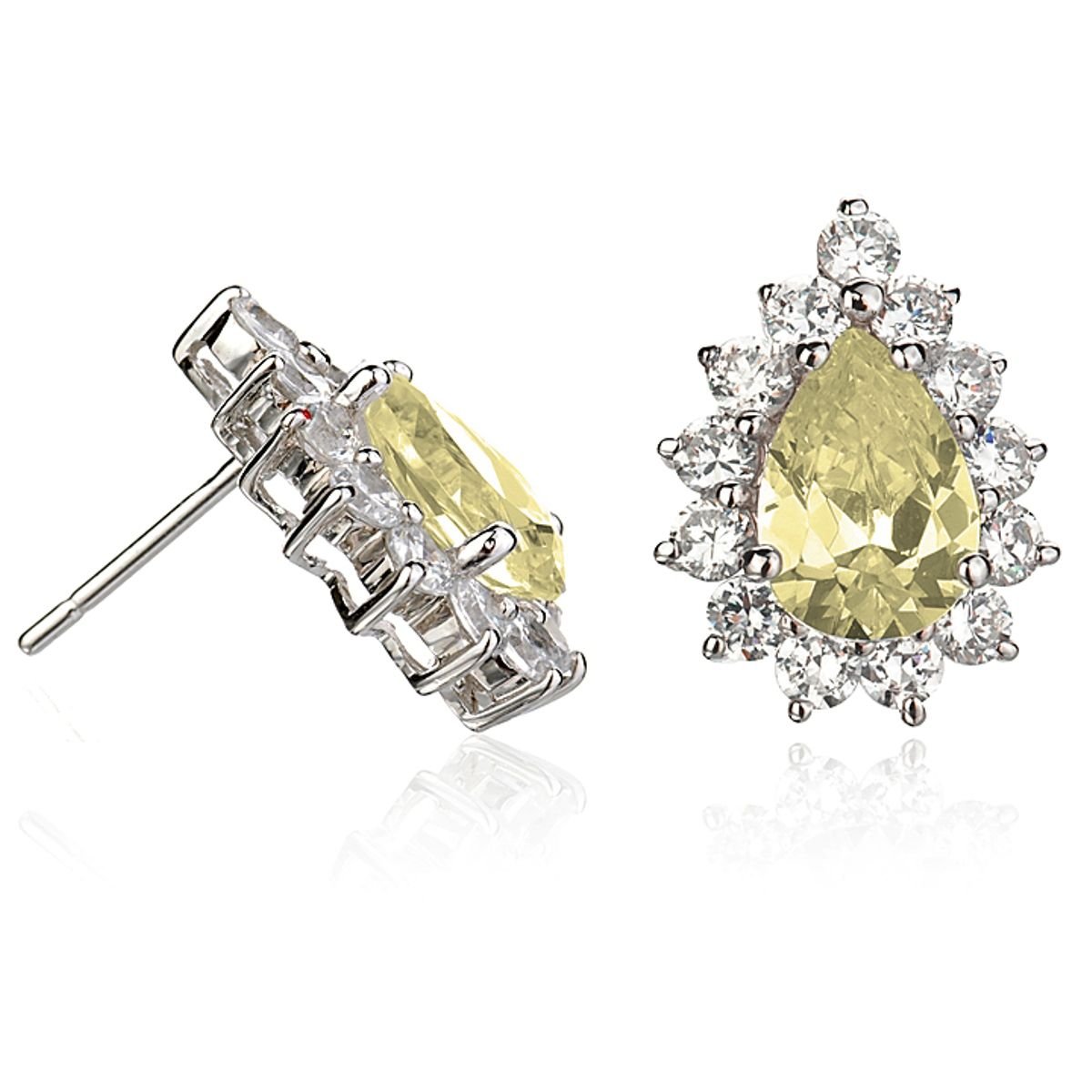 Rhodium Plated Silver Lady Diana Inspired Pear Drop Earrings - Elegant Jewelry for Women, Perfect for Weddings, Parties & Special Occasions