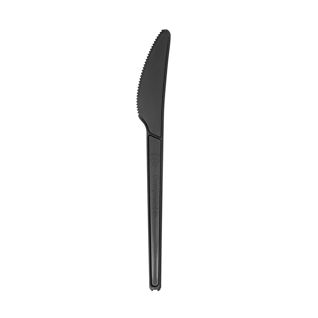 Eco-Friendly Black CPLA Plastic Knives - 250 Count, Heat Resistant, Compostable Cutlery (6.5 Inch) for Parties, Picnics & Catering Events
