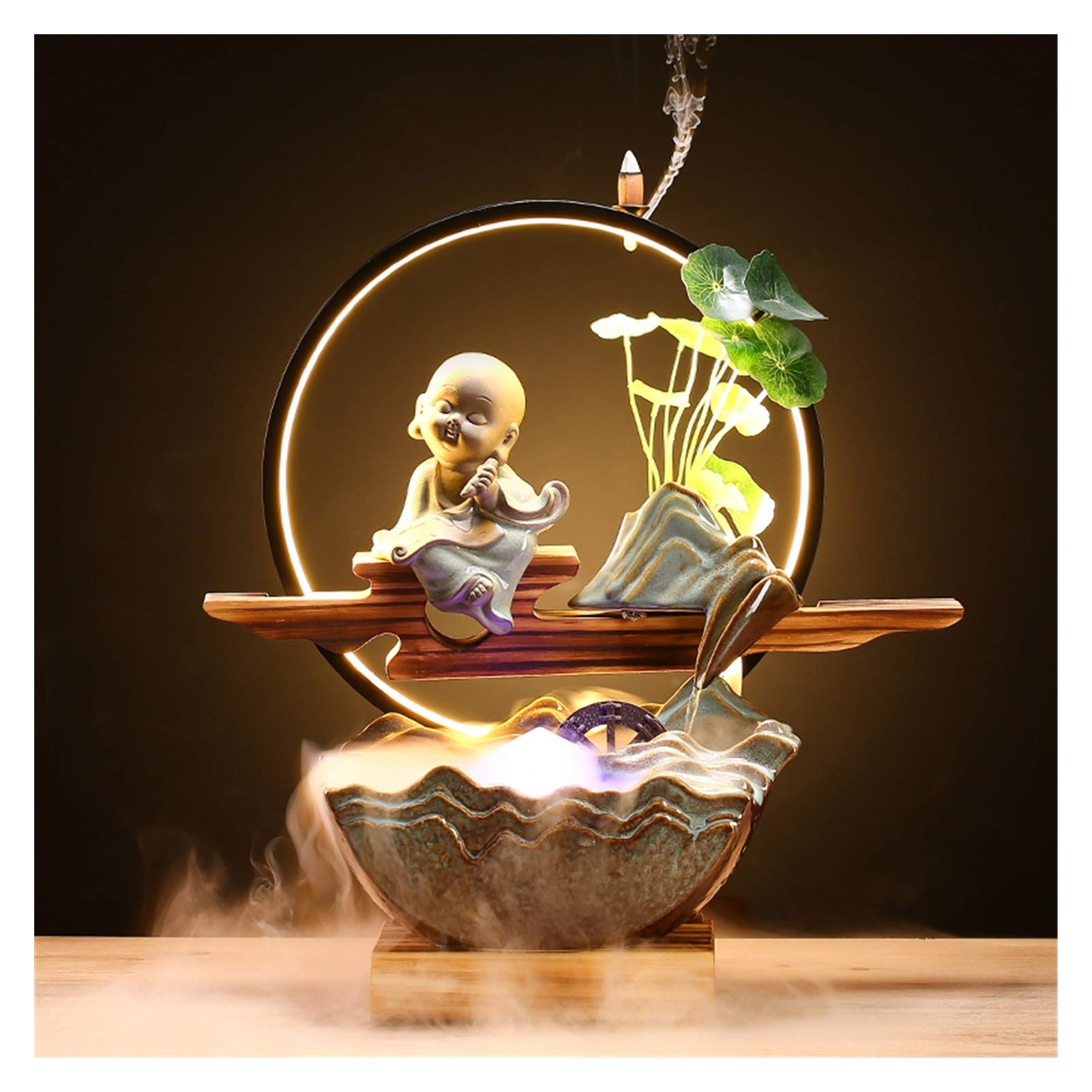 Desktop Water Fountain Decor - Creative Flowing Water Ornament with Backflow Incense Burner, Feng Shui Lucky Indoor Waterfall for Office & Living Room | Relaxing Zen Decor for Home & Workspace (Color C)