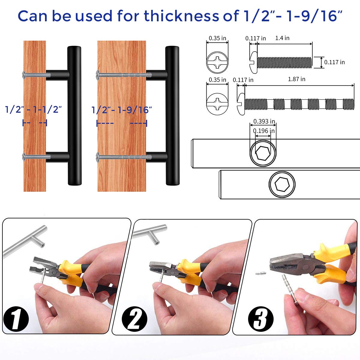 60 Pack 6 Inch Matte Black Stainless Steel Cabinet Pulls - Kitchen Cupboard Handles with 3.75