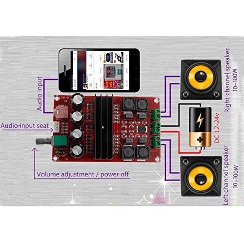 2x100W 2 Channel Digital Audio Amplifier Board - TPA3116D2 Dual Channel Amp Module 12V-24V for DIY Speakers, Home Theater & Car Audio Systems - Compatible with Arduino Projects