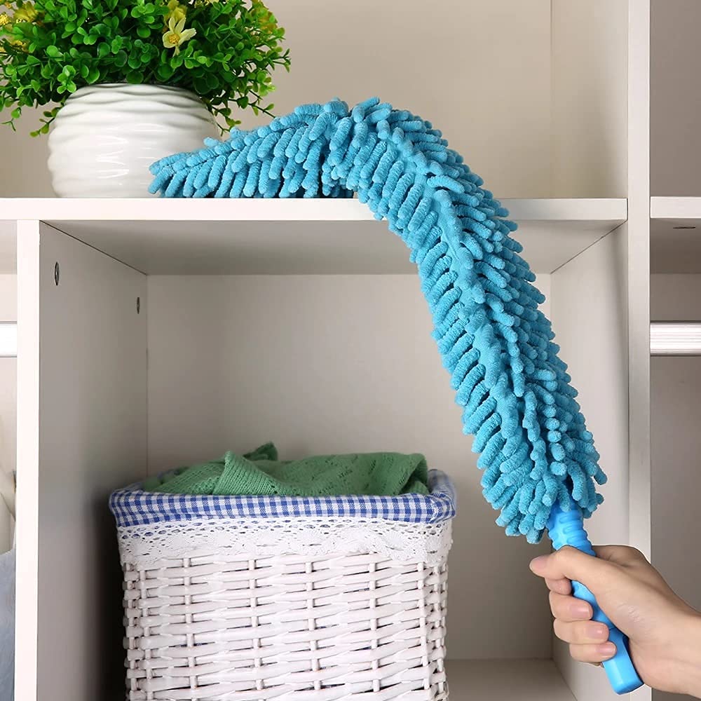 Flexible Stainless Steel Fan Mop Cleaner - Multi-Surface Floor Duster for Hardwood, Tile & Carpet - Perfect for Home, Kitchen, Car & Office Cleaning with Extendable Handle (Ideal for Dusting, Mopping & AC Vent Cleaning)